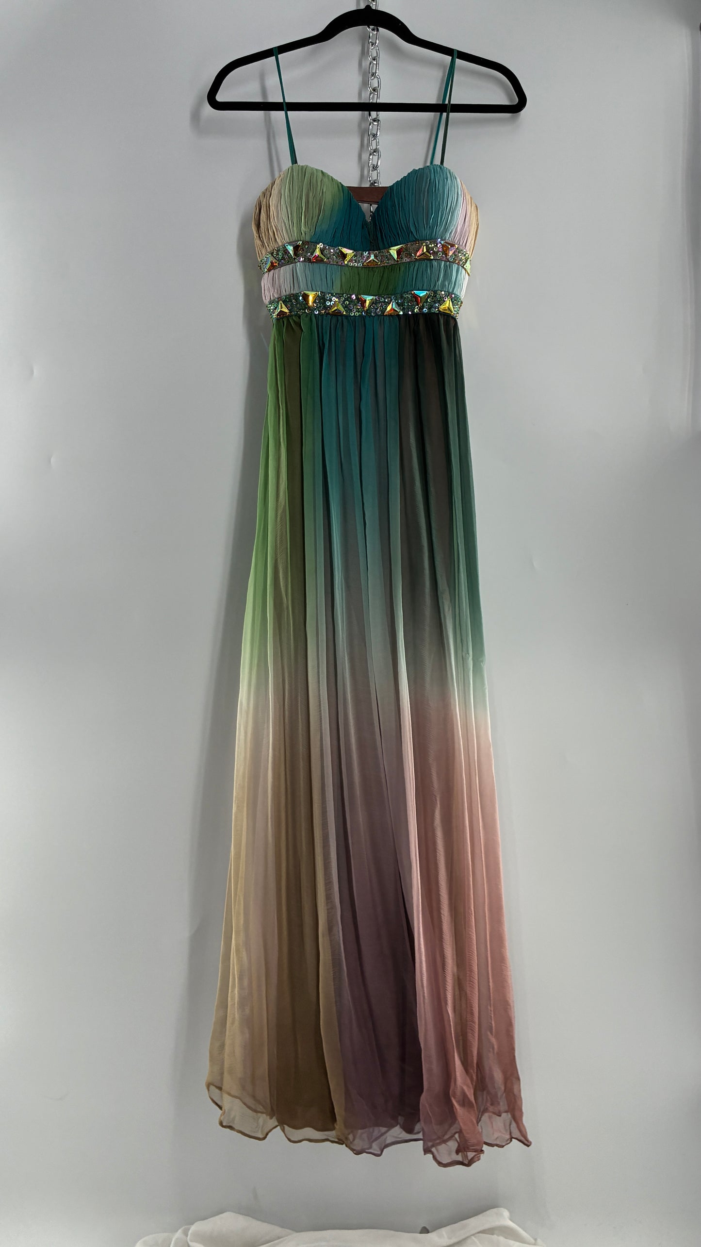 Vintage Dave & Johnny 100% Silk Ombré Bustier, Open Back Gown (5/XS/S)