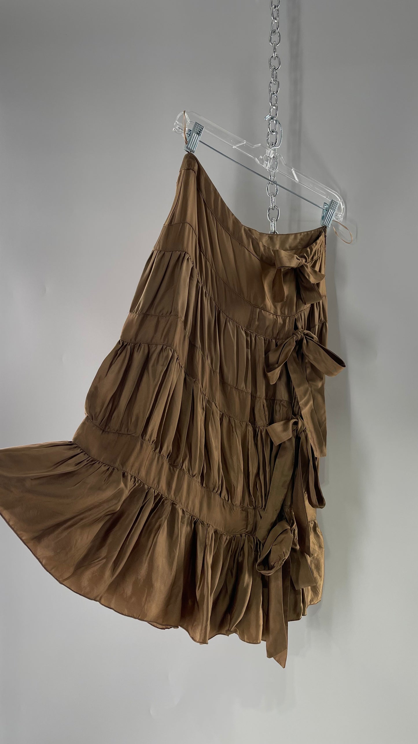 Ysatis Greece Bronze Metallic Fabric Skirt with Dainty Feminine Bow Detailing on Side (1)