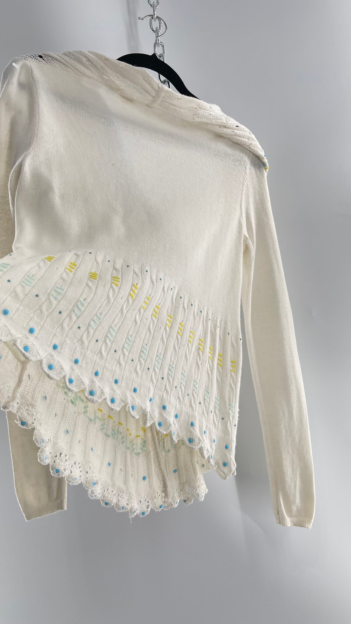 MOTH Anthropologie Beige Knit Tie Bust Sweater with Embroidered Daisies and Delicate Beading (Small)
