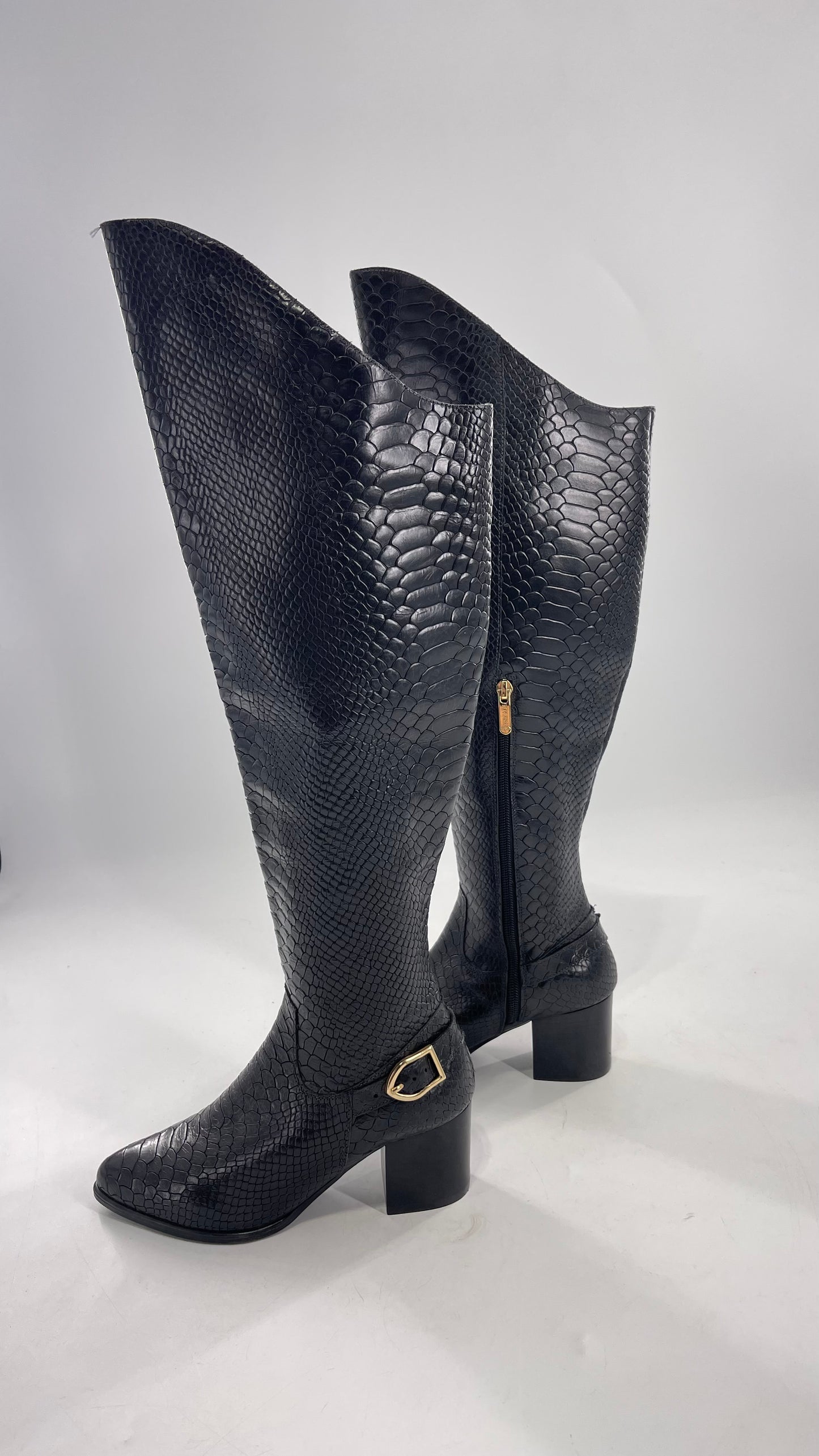 ORCADE Genuine Brazilian Leather Crocodile Embossed/Textured Knee High Boots (5)