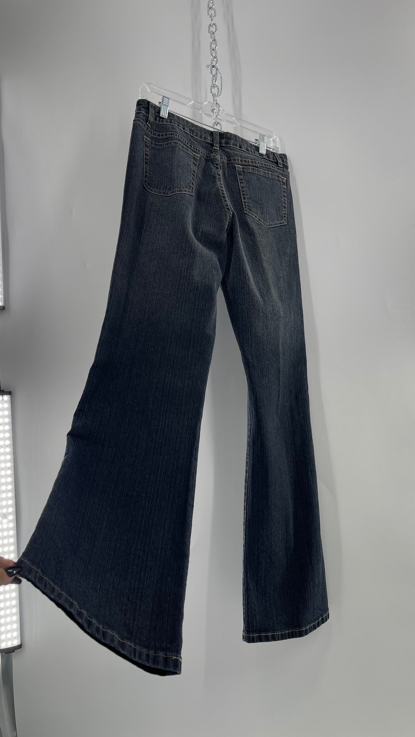 Vintage RVT Grey Kickflare Jeans with Butterfly Embroidery and Rhinestone Embellishment (9/10)