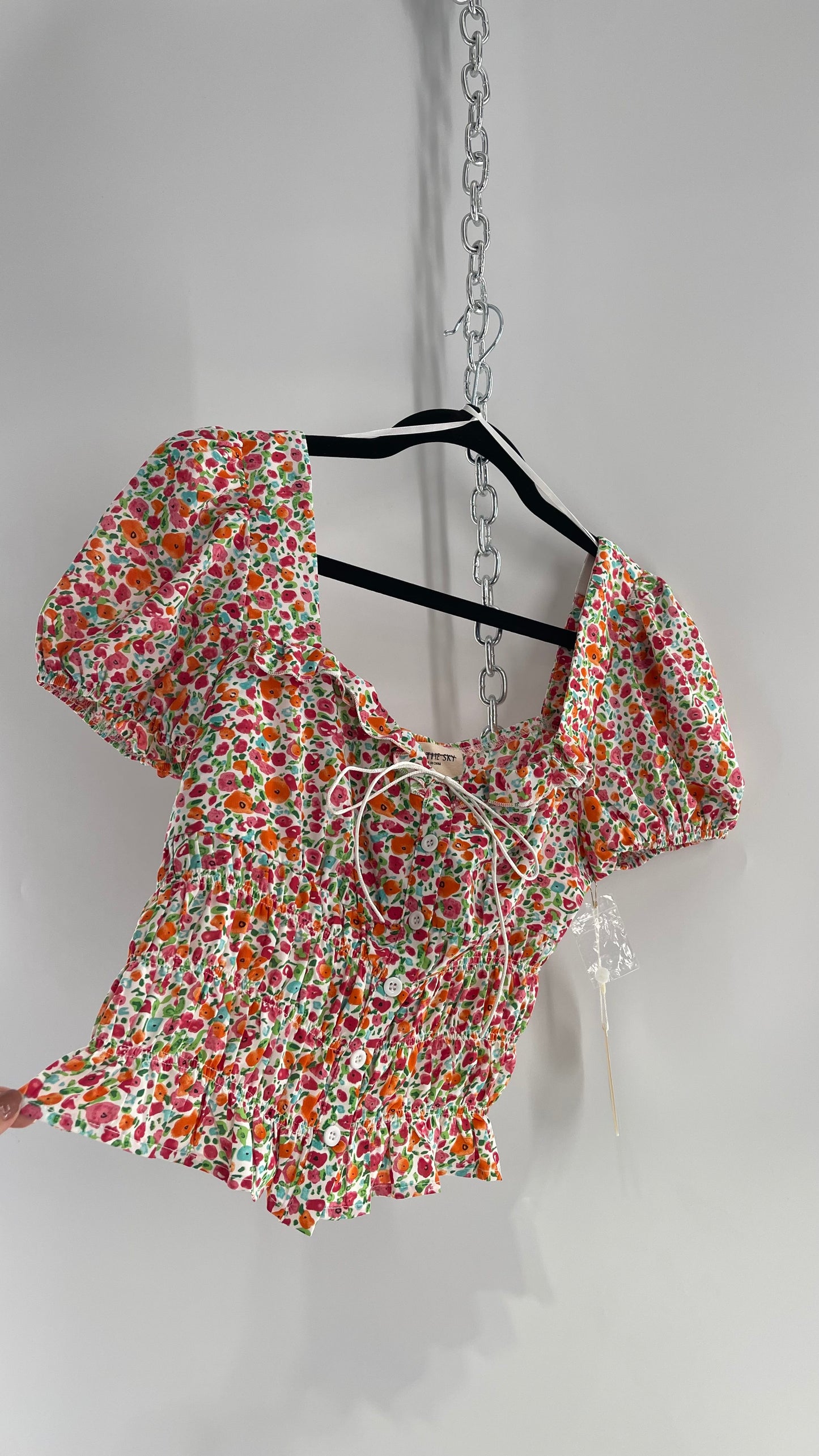 Free People Kiss The Sky Ribbon Bust Floral Prairie Top (Medium)