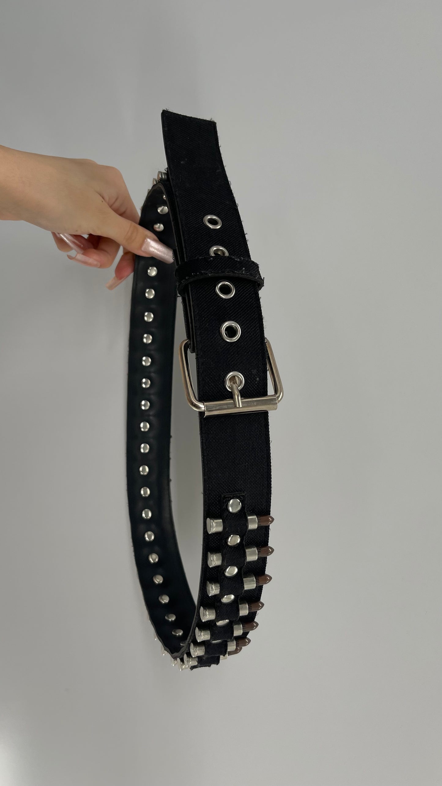 Vintage Black Tactical Canvas Bullet Belt (Medium)