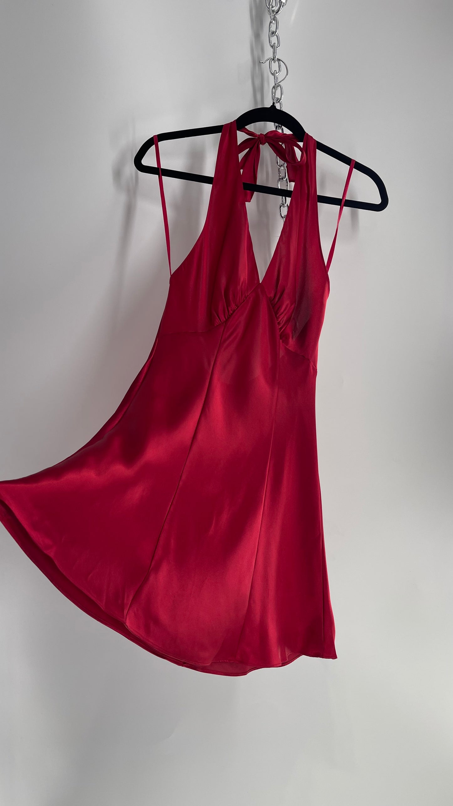 Vintage Fredericks of Hollywood Red Satin Slip Mini (Small)