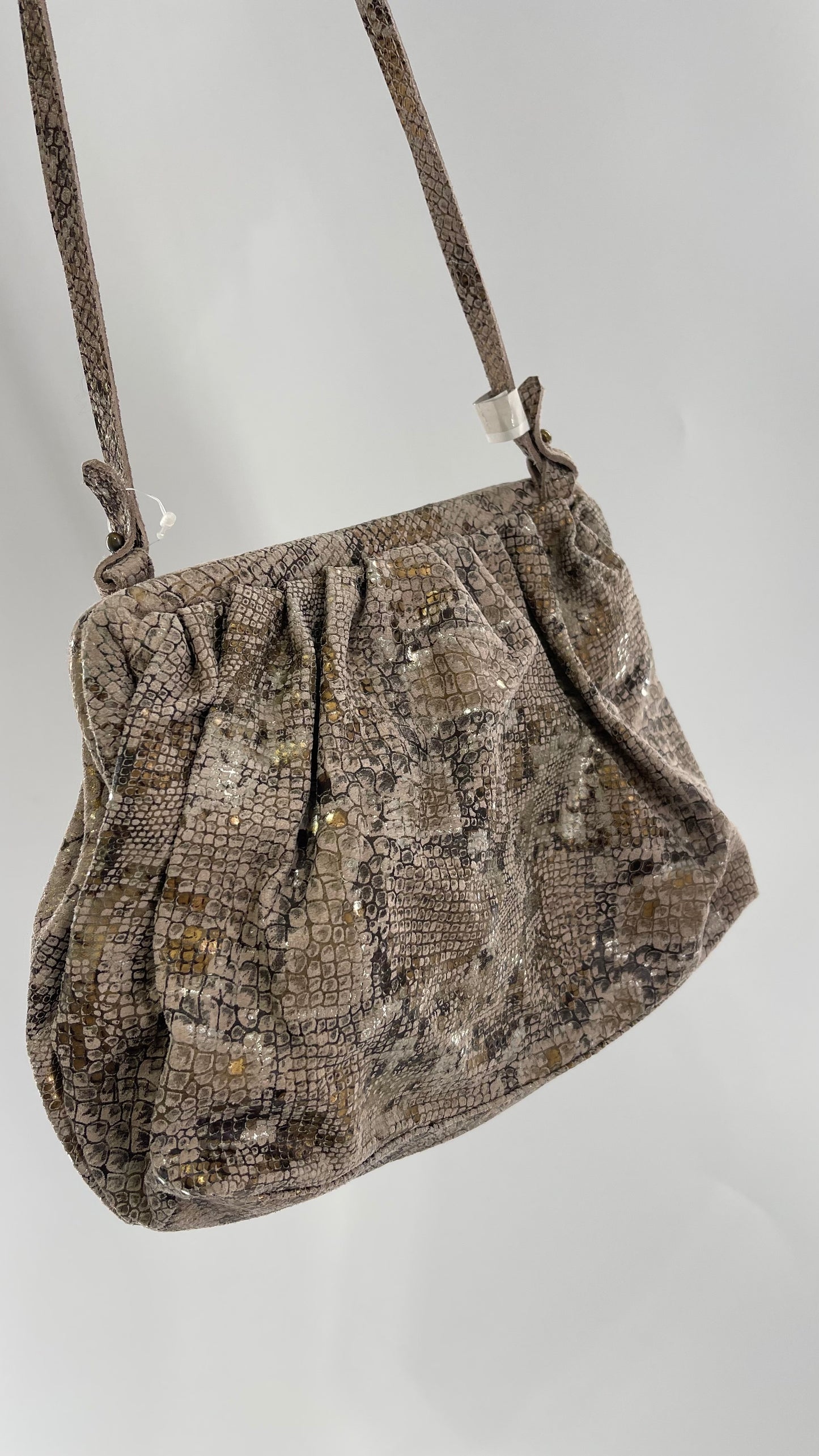 Free People Genuine Leather Clutch and Shoulder Bag Snake Print with Reflective Silver and Gold Flecks