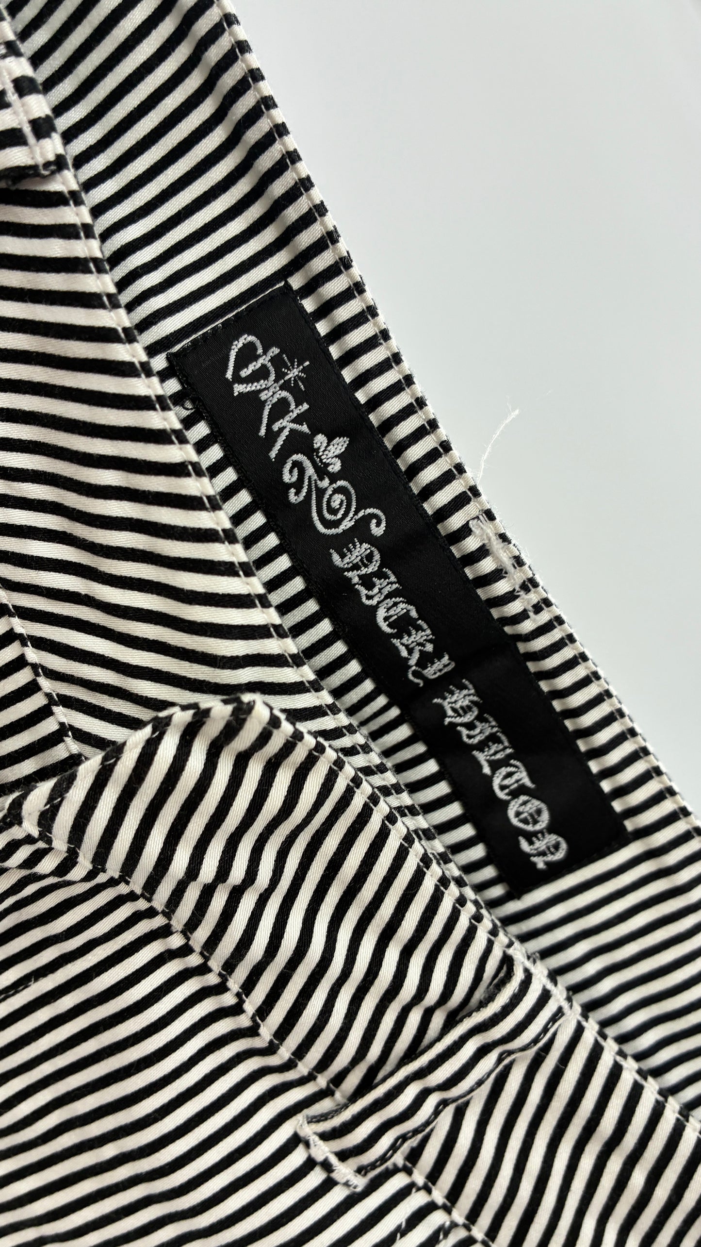 Vintage NICKY HILTON Black and White Striped Low Rise Shorts with Rhinestone “CHICK” Embellishment (5)