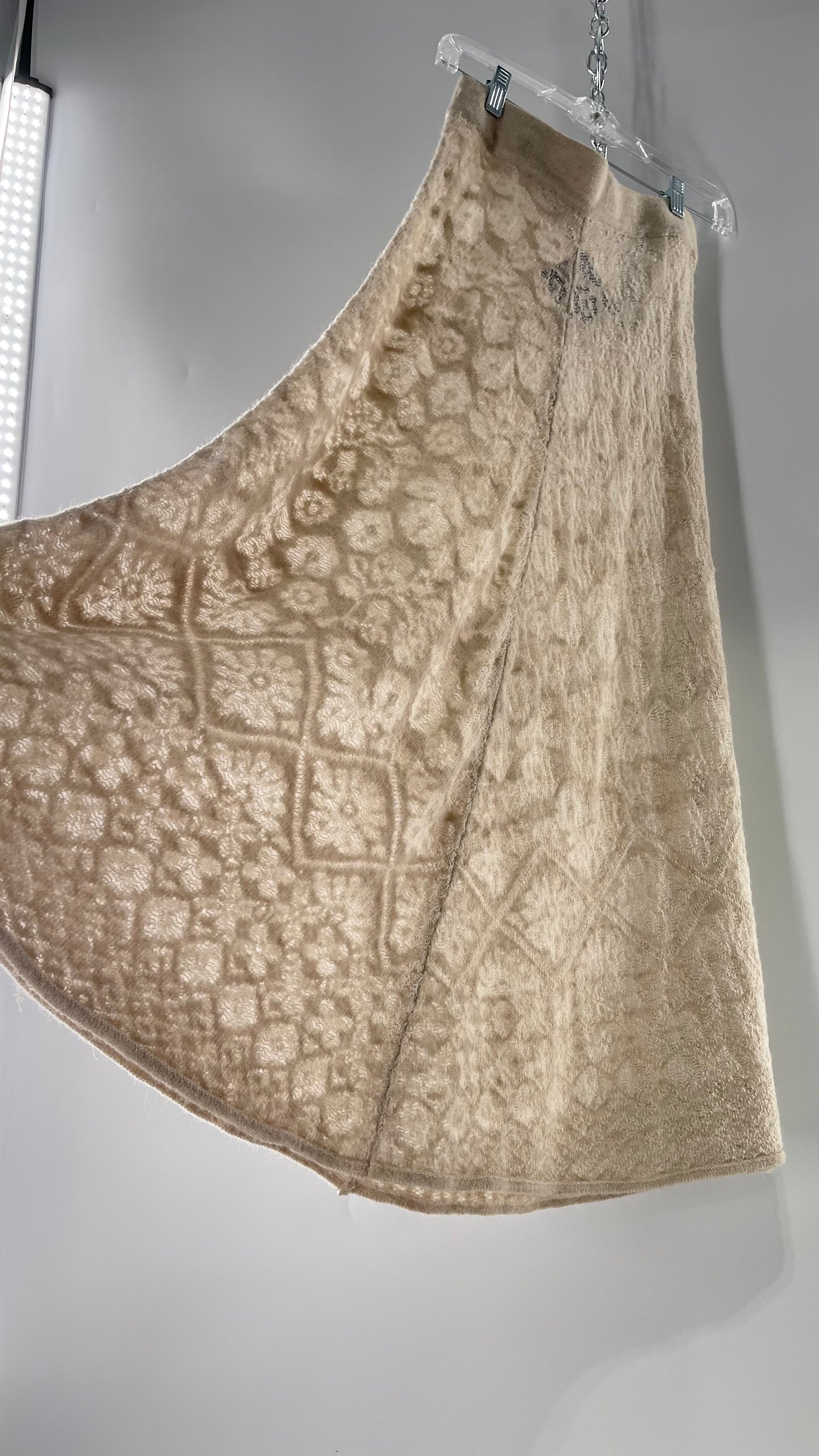 ZARA Open Knit Patterned Slightly Translucent Oatmeal Skirt (Small)
