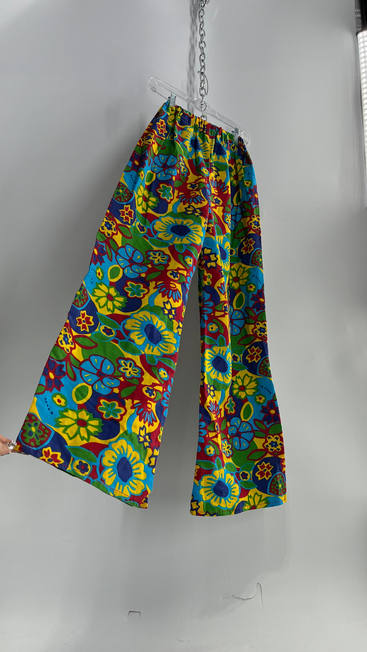 Vintage 1970s Style Flower Power Kick Flare Hippy Wide Legs (S/M)