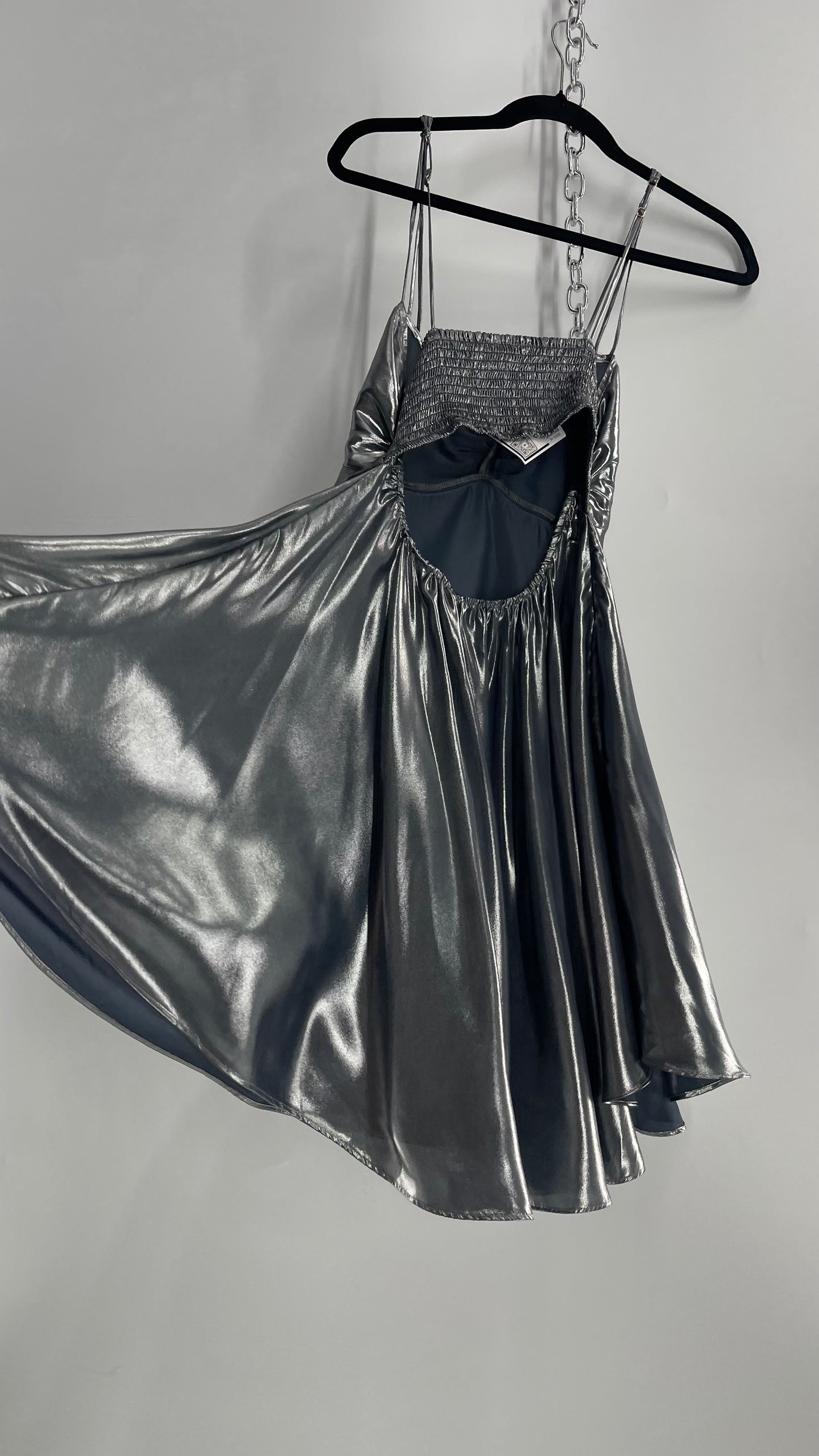 Intimately Free People Liquid Metal Silver Backless Dress (XS)