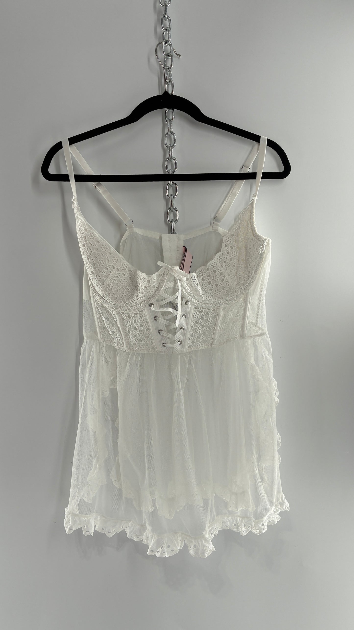 Vintage VICTORIA’S SECRET White Eyelet Lace Bustier with Mesh Skirt (XXL)