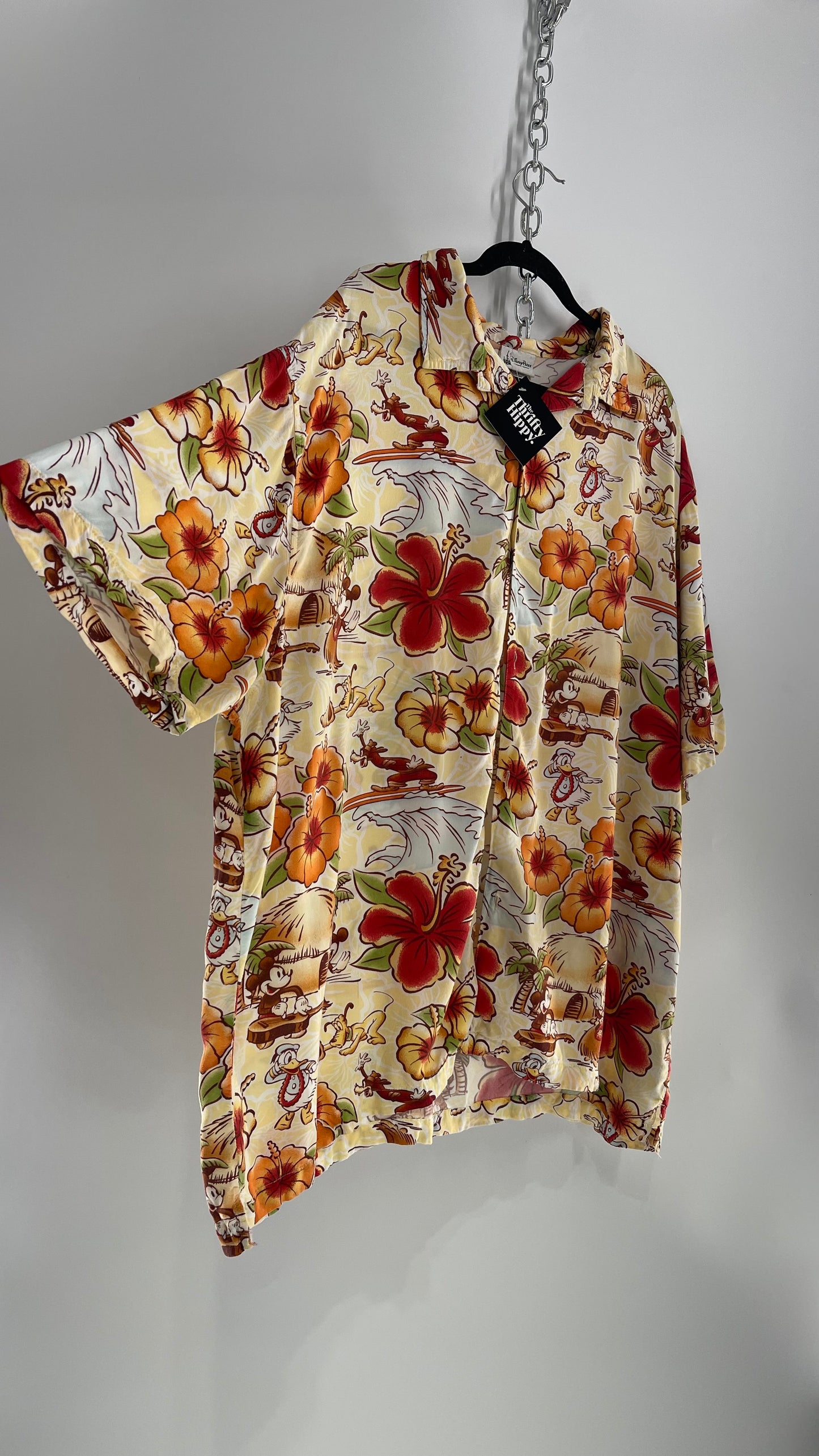 Vintage Disney Parks Tropical Cartoon Button Up (XXL)