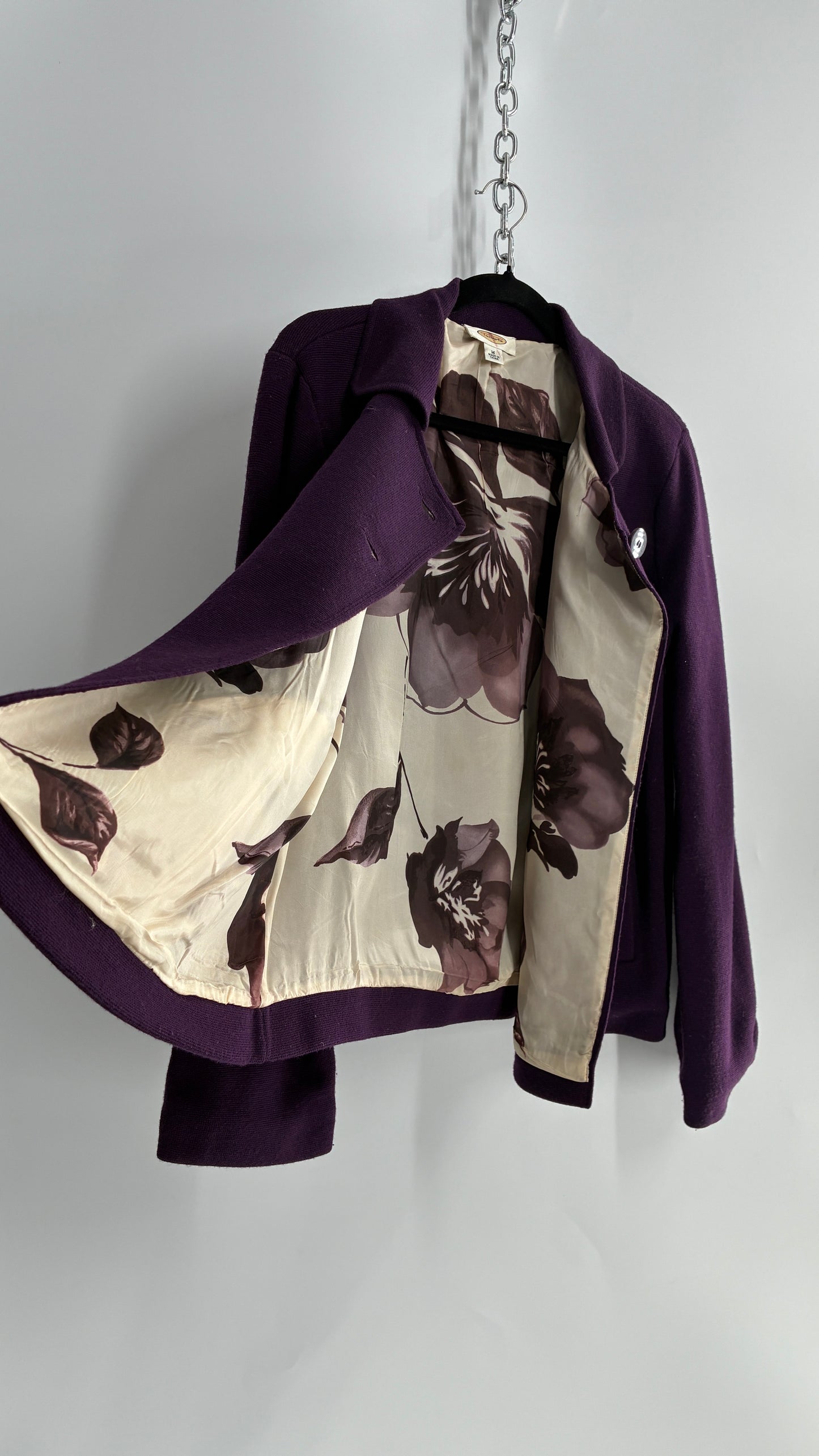 Vintage 100% Merino Wool Purple Sweater Jacket (Medium)