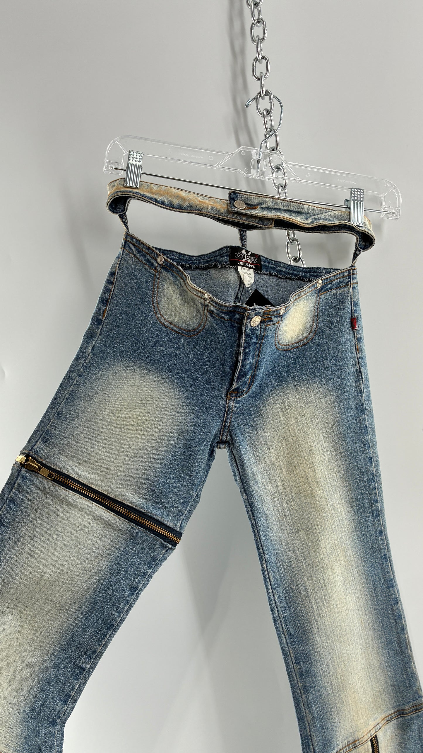 Vintage XCESO JEANS Rare Faded Double Waistband Kickflare Jeans with Functional Zipper Details (Medium*)