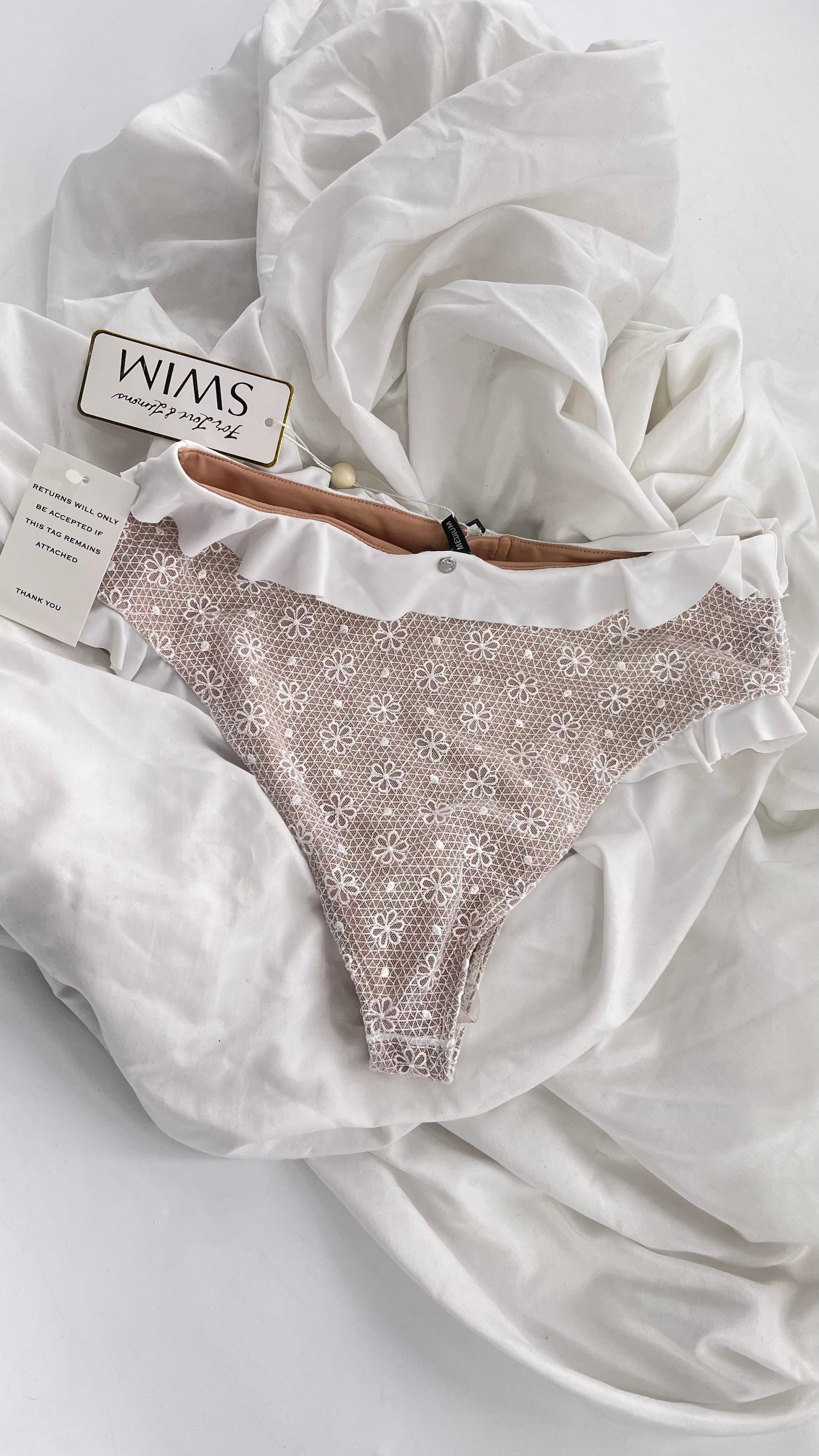 For Love & Lemons White Lace High Waisted Swim Bottoms with Tags Attached (Medium)