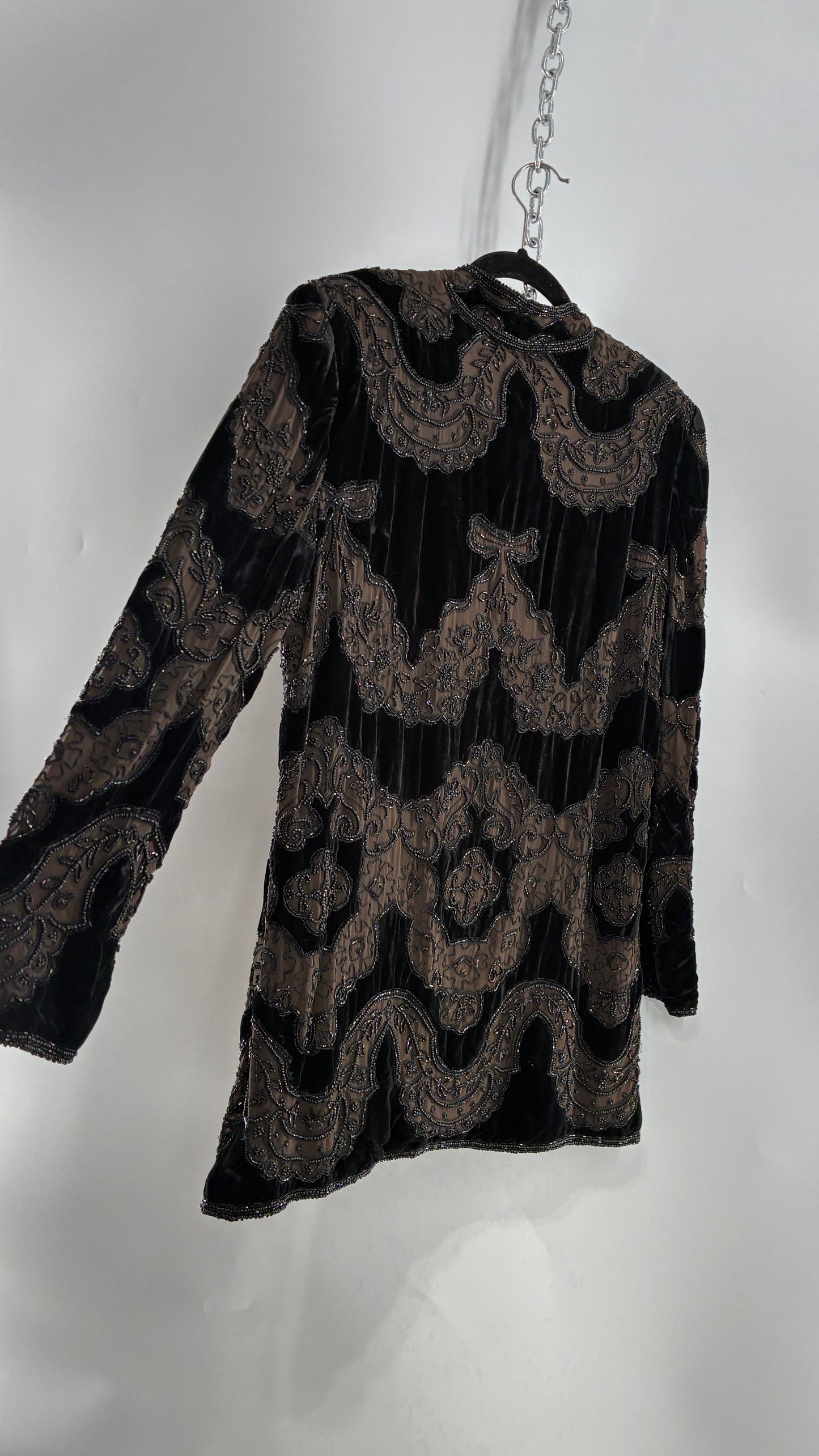 Vintage OLEG CASINI 100% Silk Velour Heavily Beaded Coat (Medium)