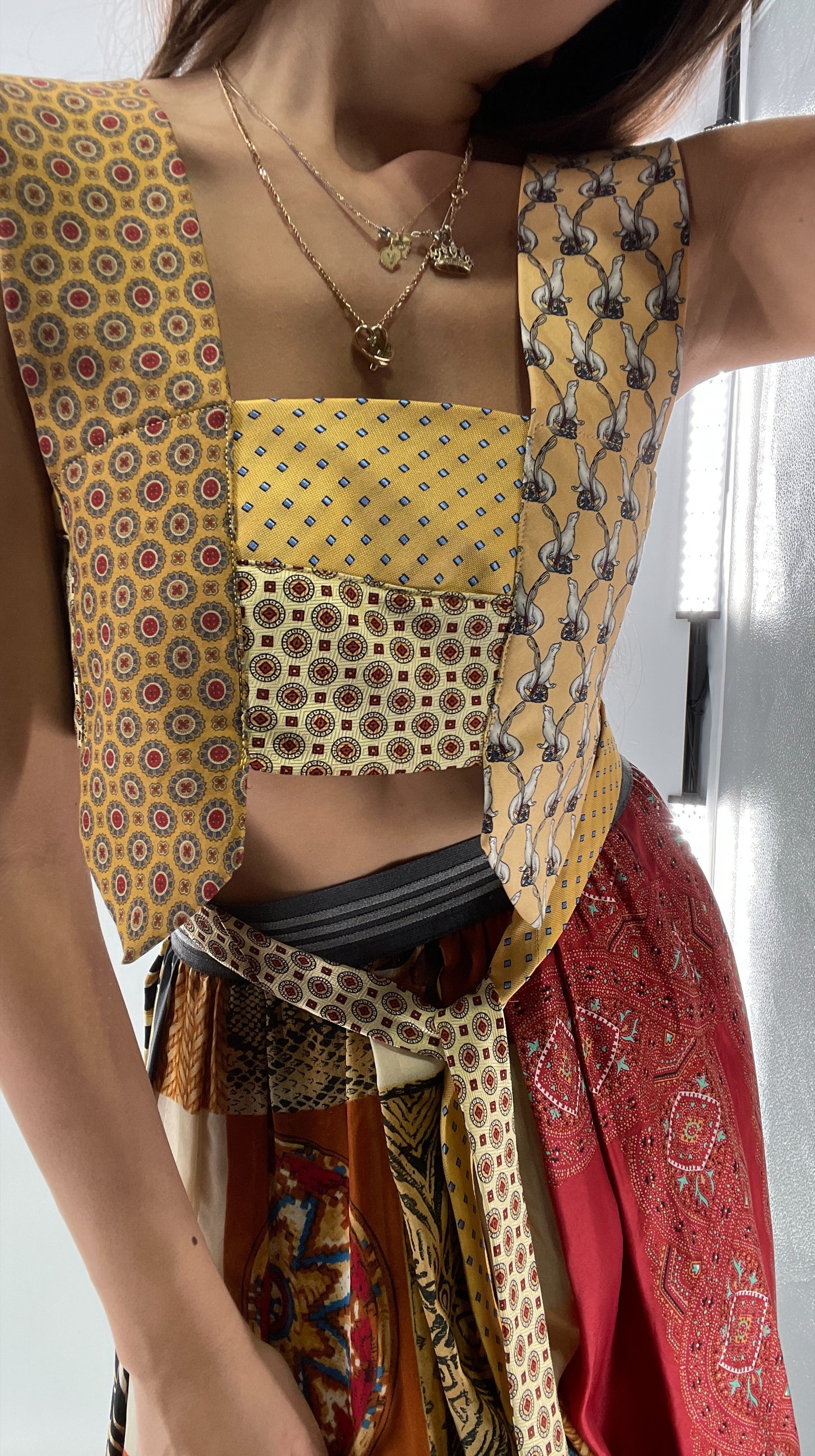 CUSTOM Handmade Yellow “All Tied Up” Cropped Blouse (One Size)