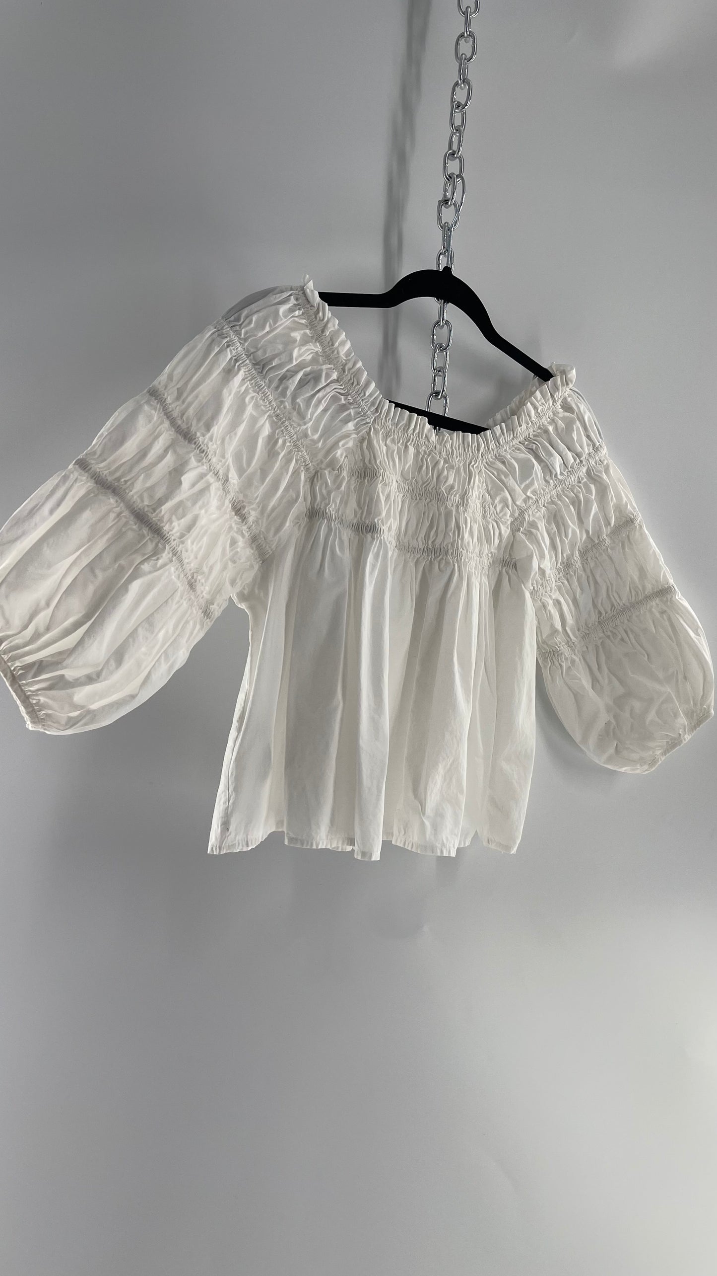 Free People White Smocked Blouse (XS)