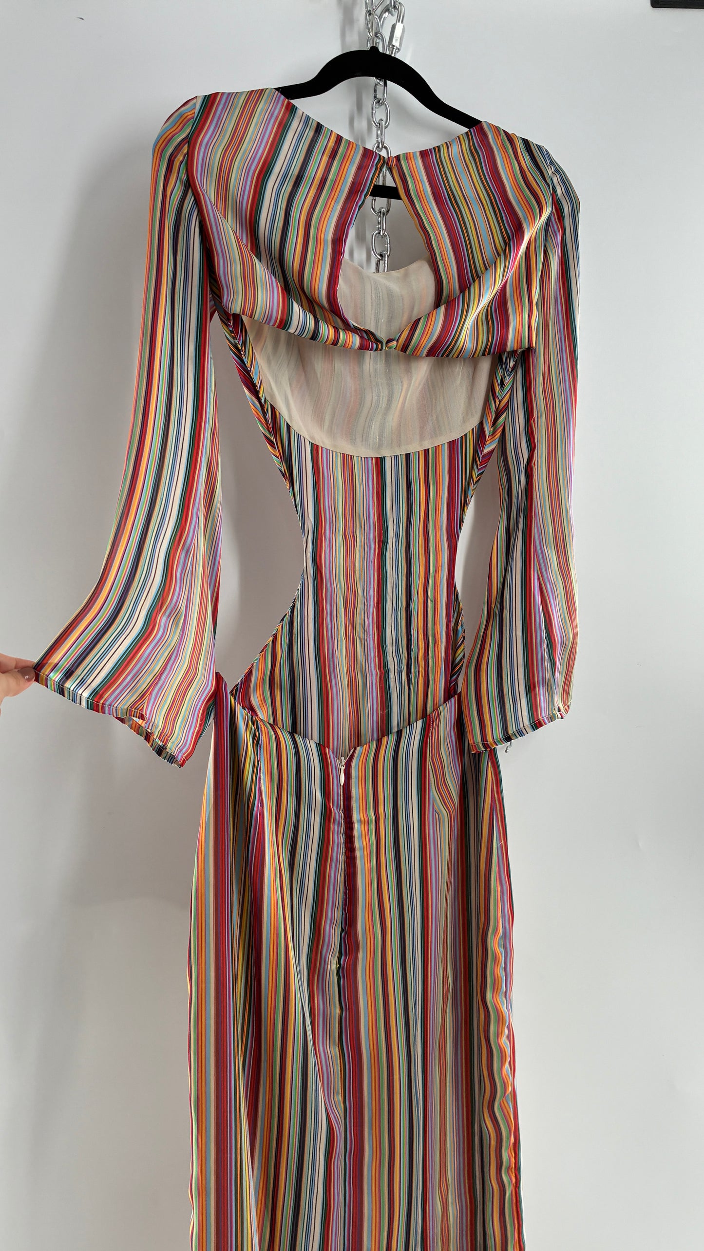 WINTERMUSE Daphne Multicolored Striped Silky Backless Cutout Dress (4)