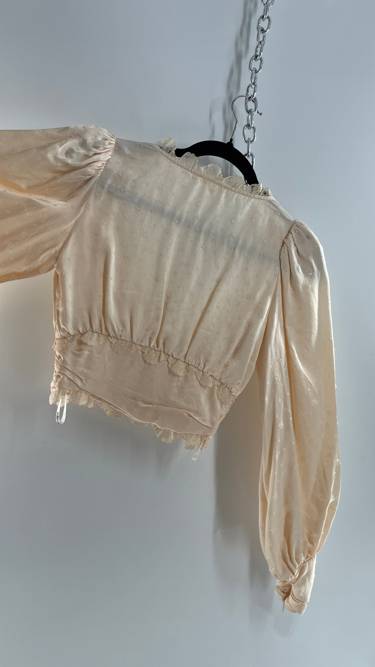 For Love & Lemons Ivory Balloon Sleeve Ruched Waist Blouse (XS)