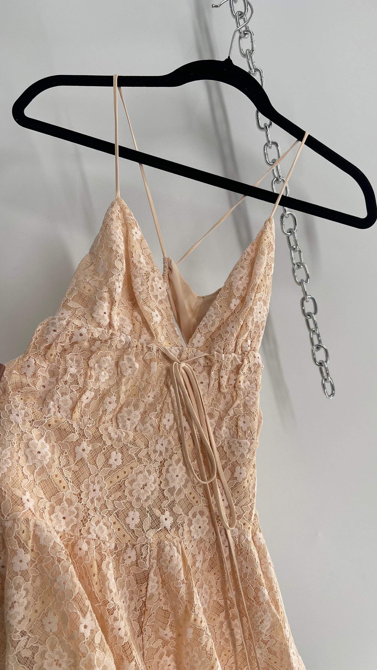 Free People Lexi Strappy Lace Baby Pink Romper with Tags (XS)