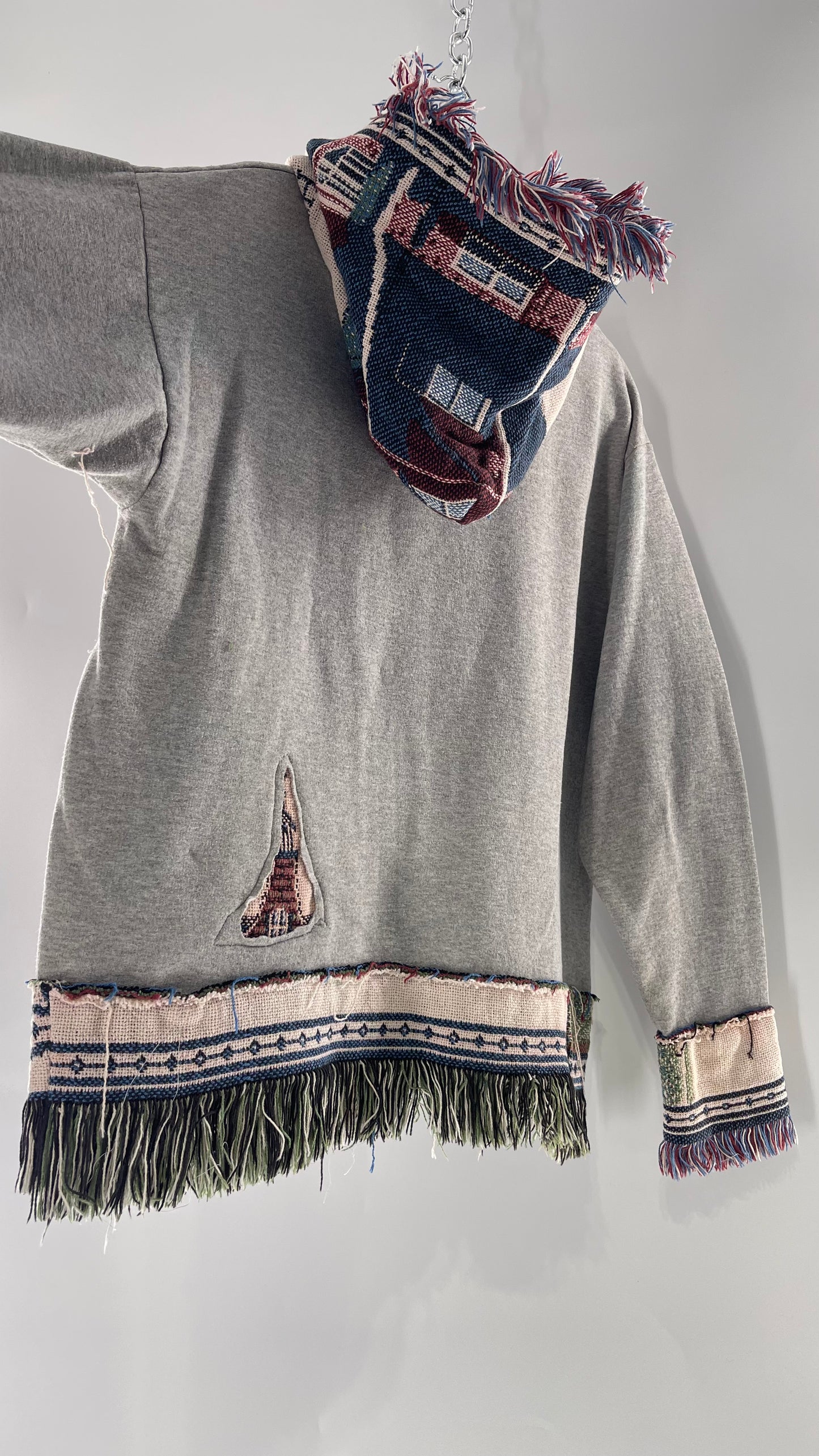 CUSTOM NY Tappanzee Rugged Distressed Blanket Hoodie with Coloration Gradient (S/M)