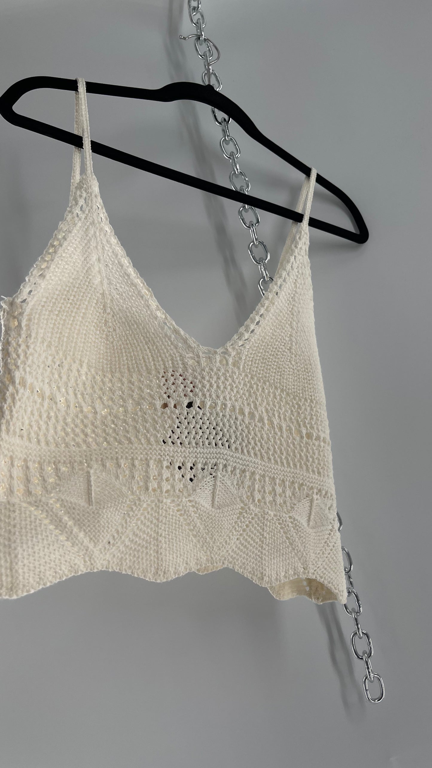 Anthropologie Pilcro White Crochet Cropped Tank (Small)