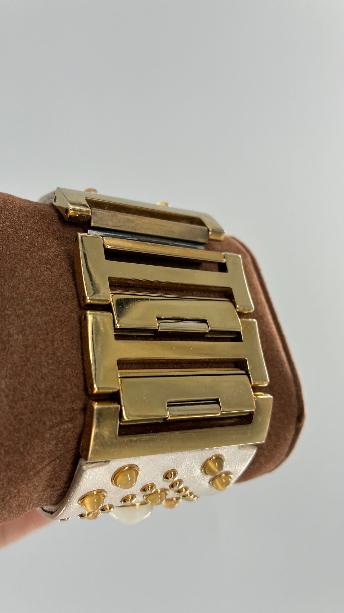 Deadstock Vintage Michael Kors White Leather Studded Cuff Watch