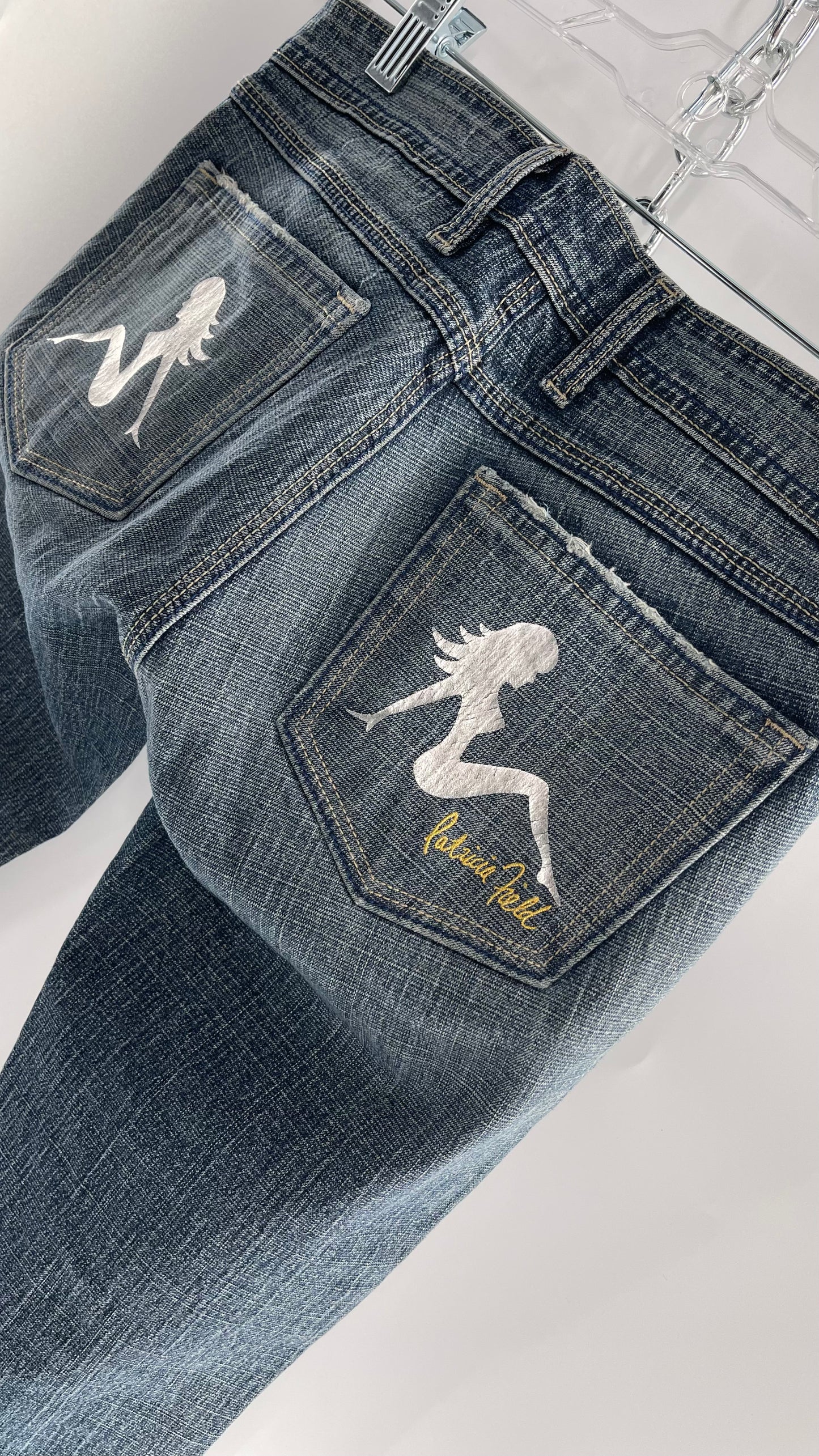 Vintage Smart AS JEANS Light Wash with Silver Metallic Female Posing Silhouette and Paulina Field Embroidery (28)