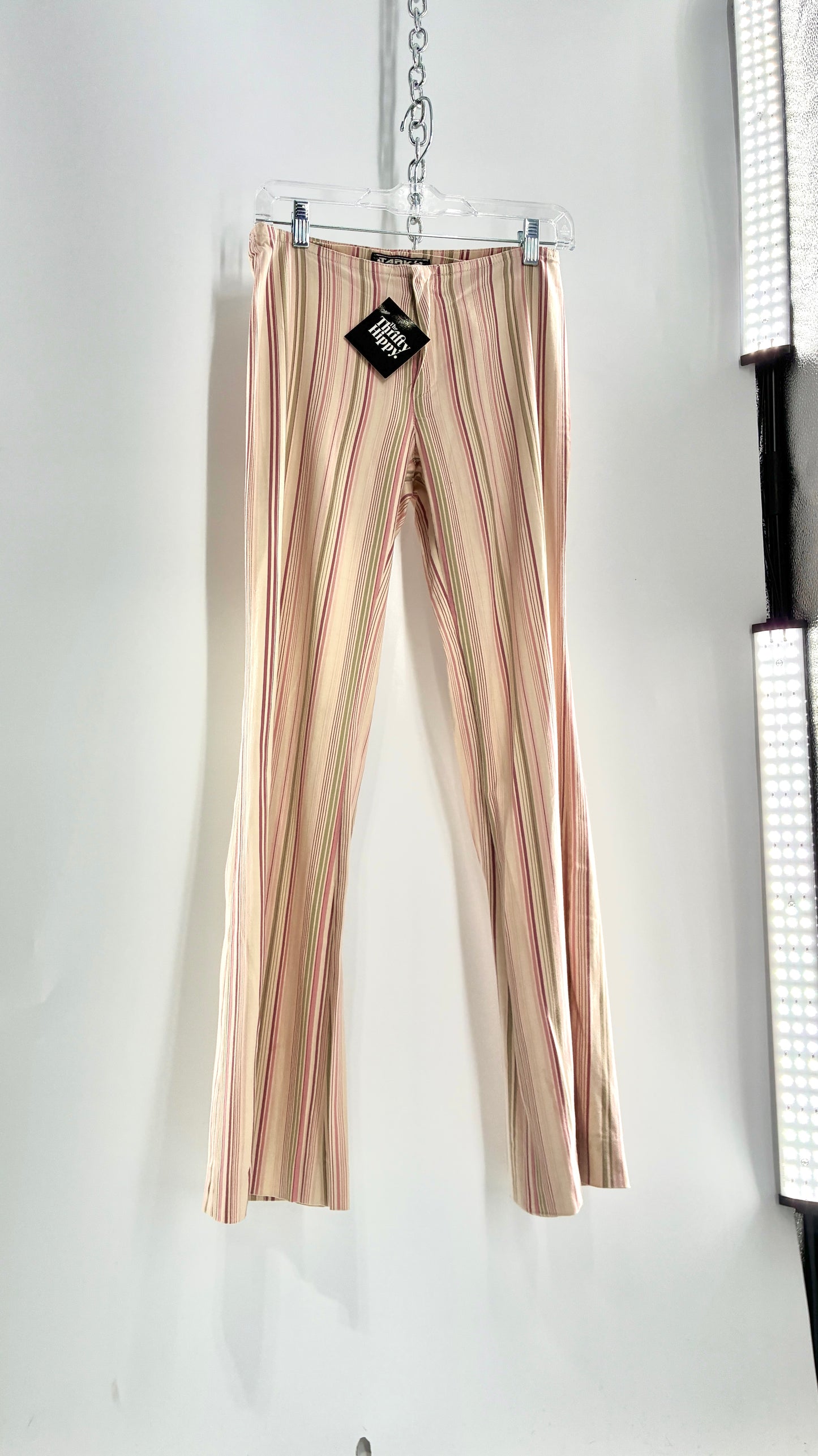 Rare Vintage TARK ‘1 Ultra Low Rise Pink and Green Striped Kick Flares