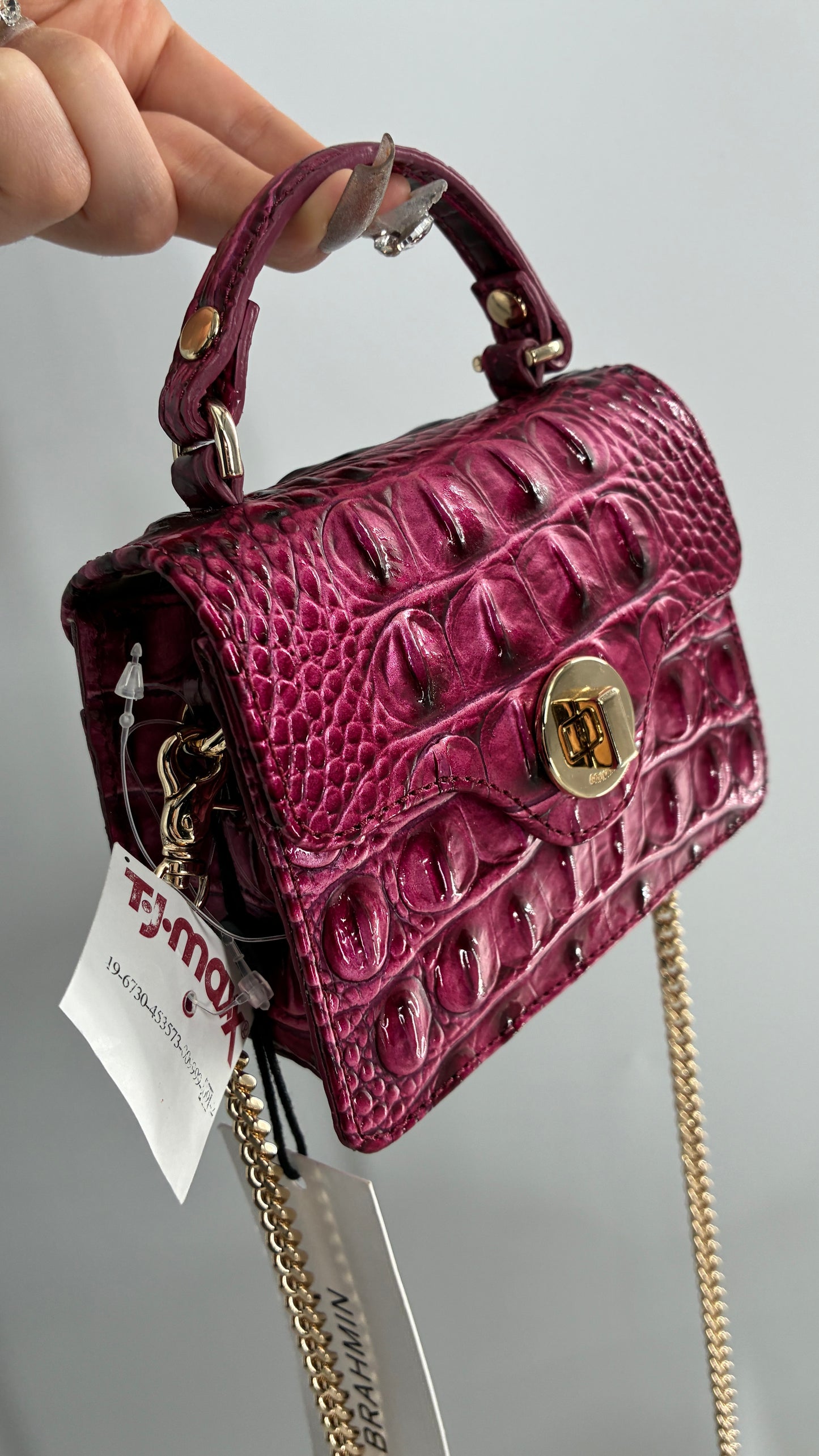 BRAHMIN Arietta Pomegranate Melbourne Mini Purse with Tags Attached, Gold Crossbody Chain and Authentication