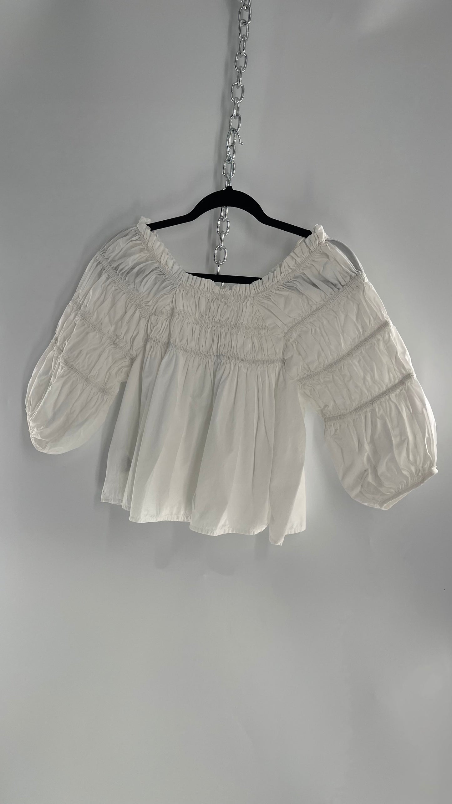 Free People White Smocked Blouse (XS)