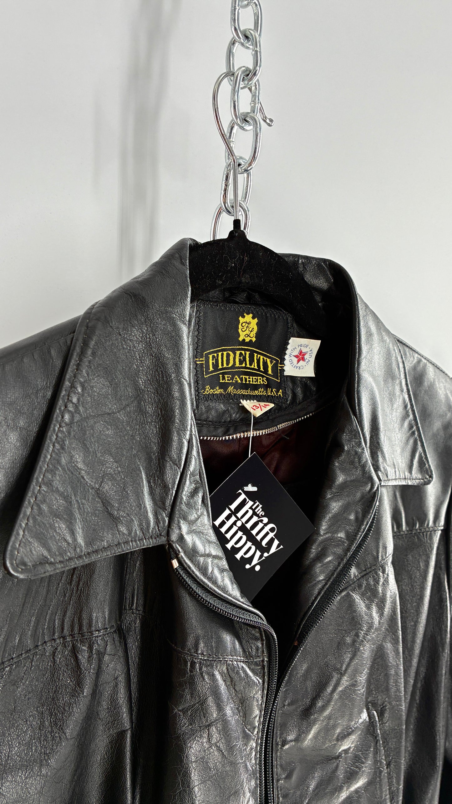 Vintage FIDELITY LEATHERS Cropped and Collared Motorcycle Jacket (Small)