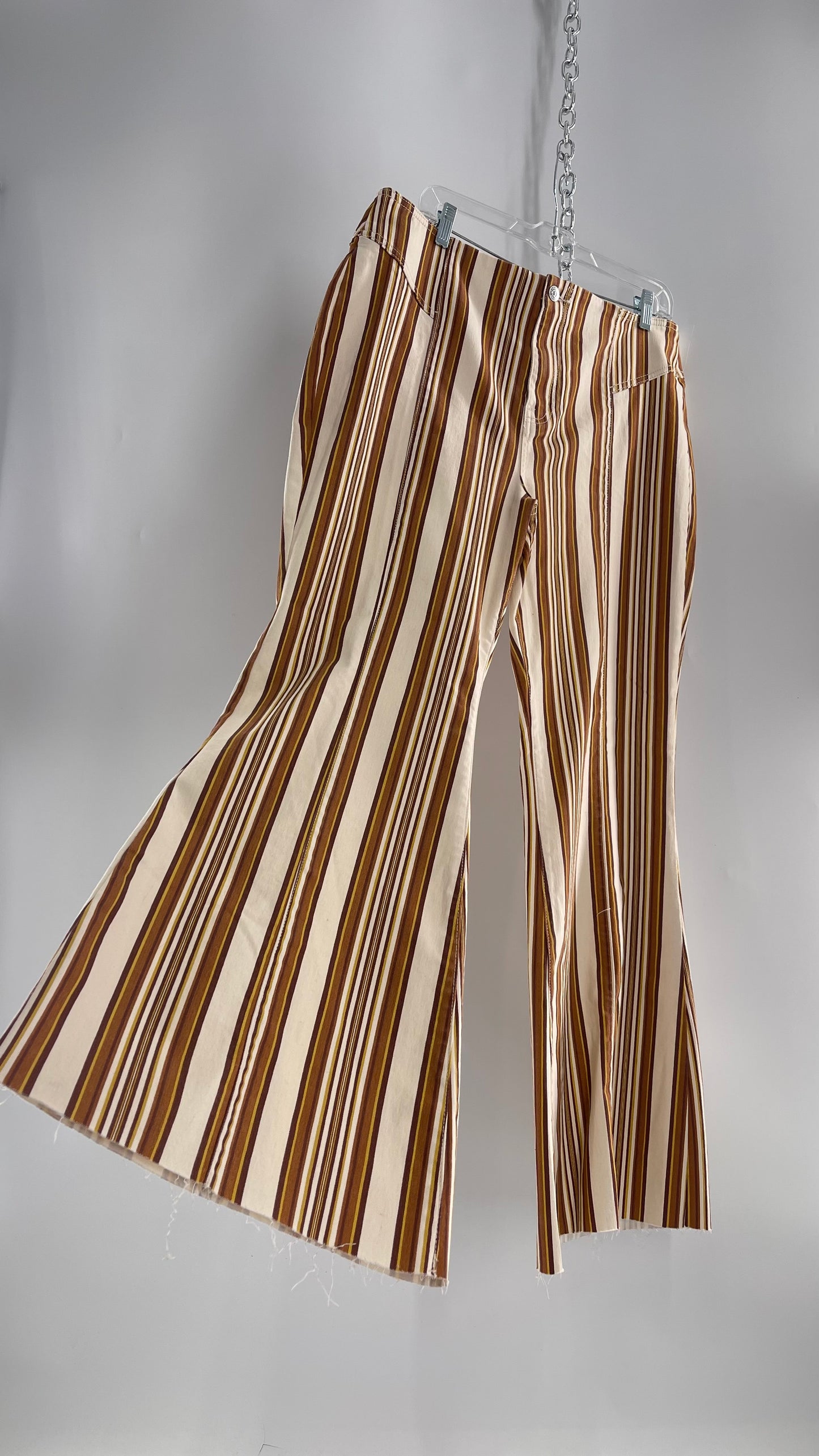 Free People 70s Striped Mustard and Rust Tones Flare Leg Bell Bottoms (33)