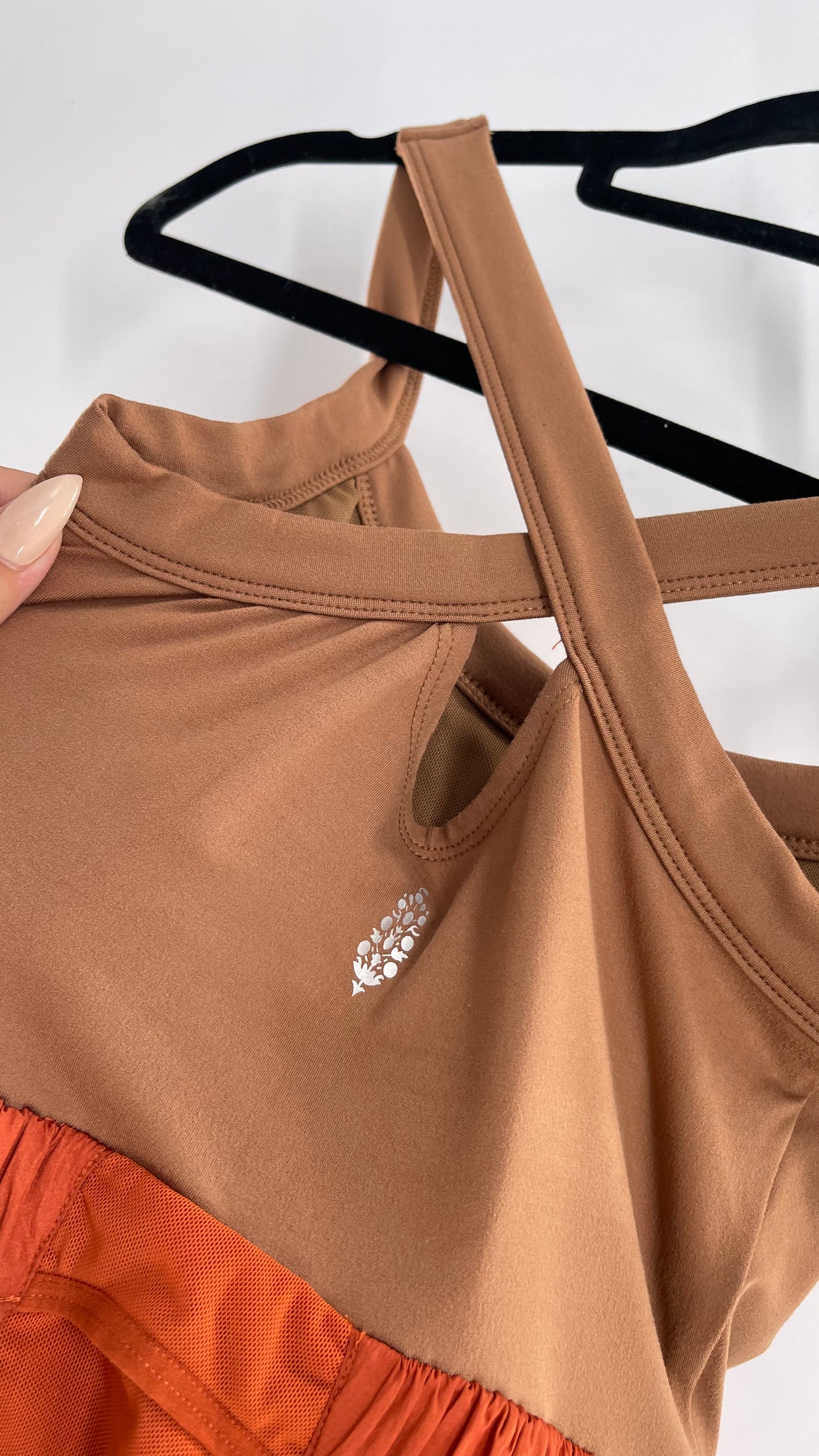 Free People Movement Tan Jumpsuit with Burnt Orange Parachute Shorts (XS)