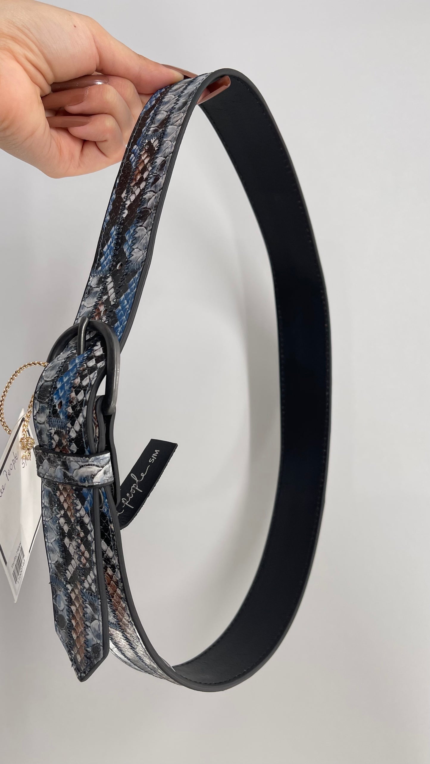 Free People Snake Pattern Blue Patchwork Belt (S/M)