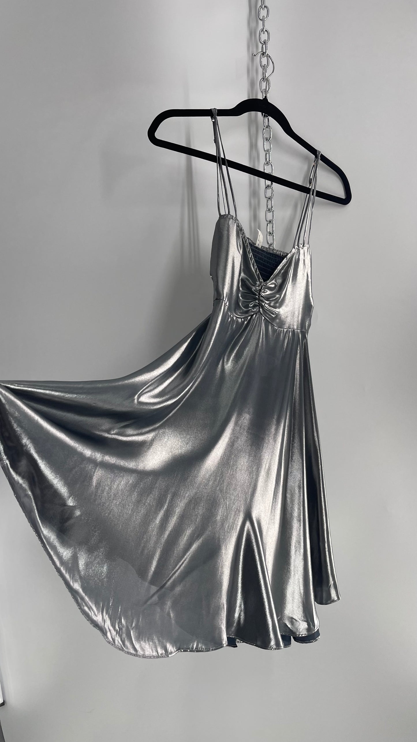 Intimately Free People Liquid Metal Silver Backless Dress (XS)