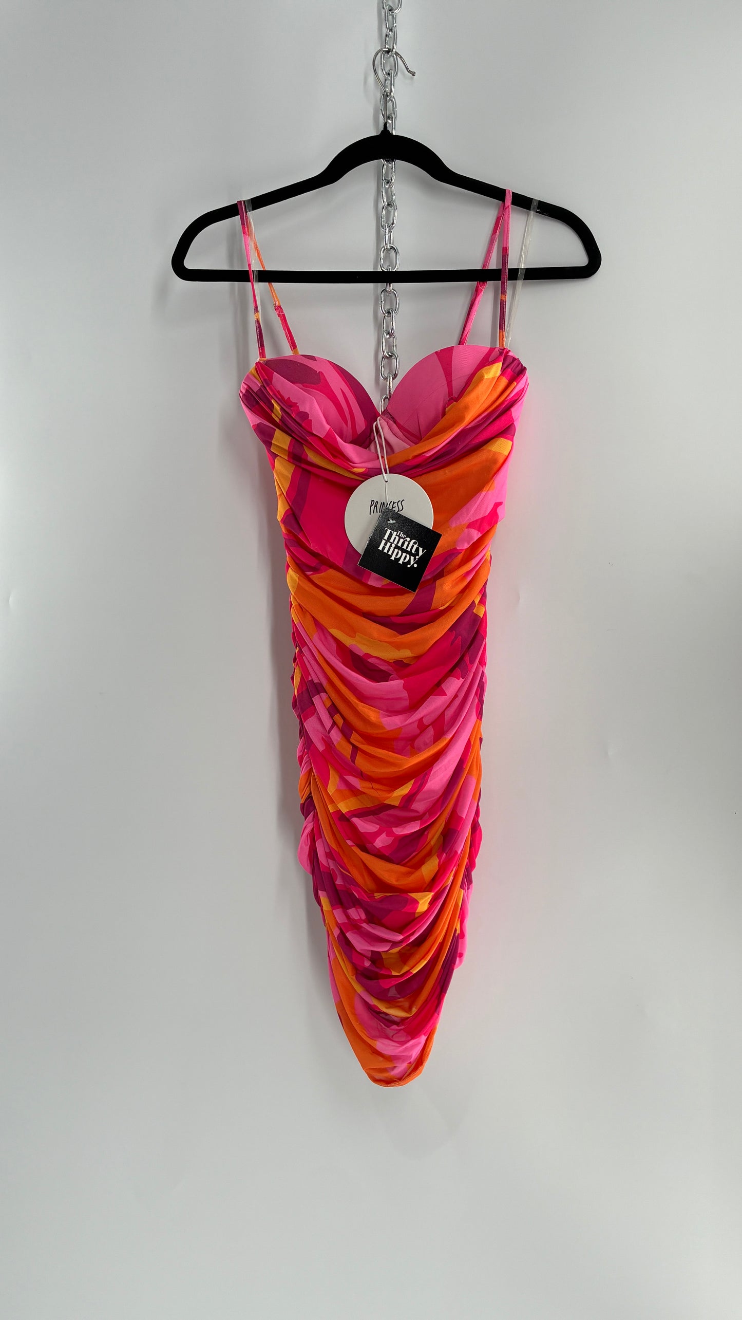 Princess Polly Sunset Ruched Mini Dress with Draped Bust, Underwire Exposed Bra, and Tags Attached (0)