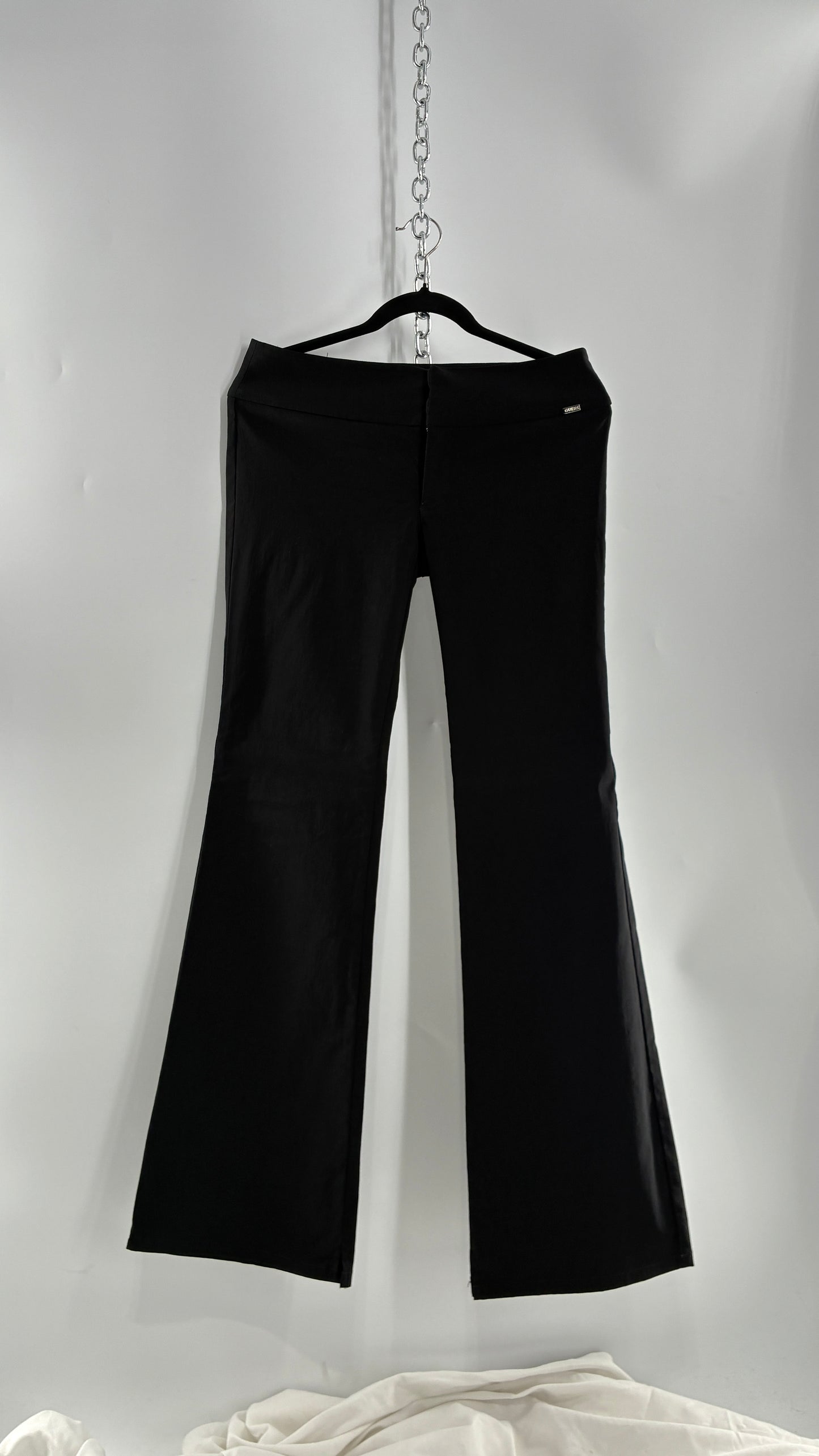 Vintage 1990s GUESS Stretch Low Rise Thick Waistband Black Kickflare (29)