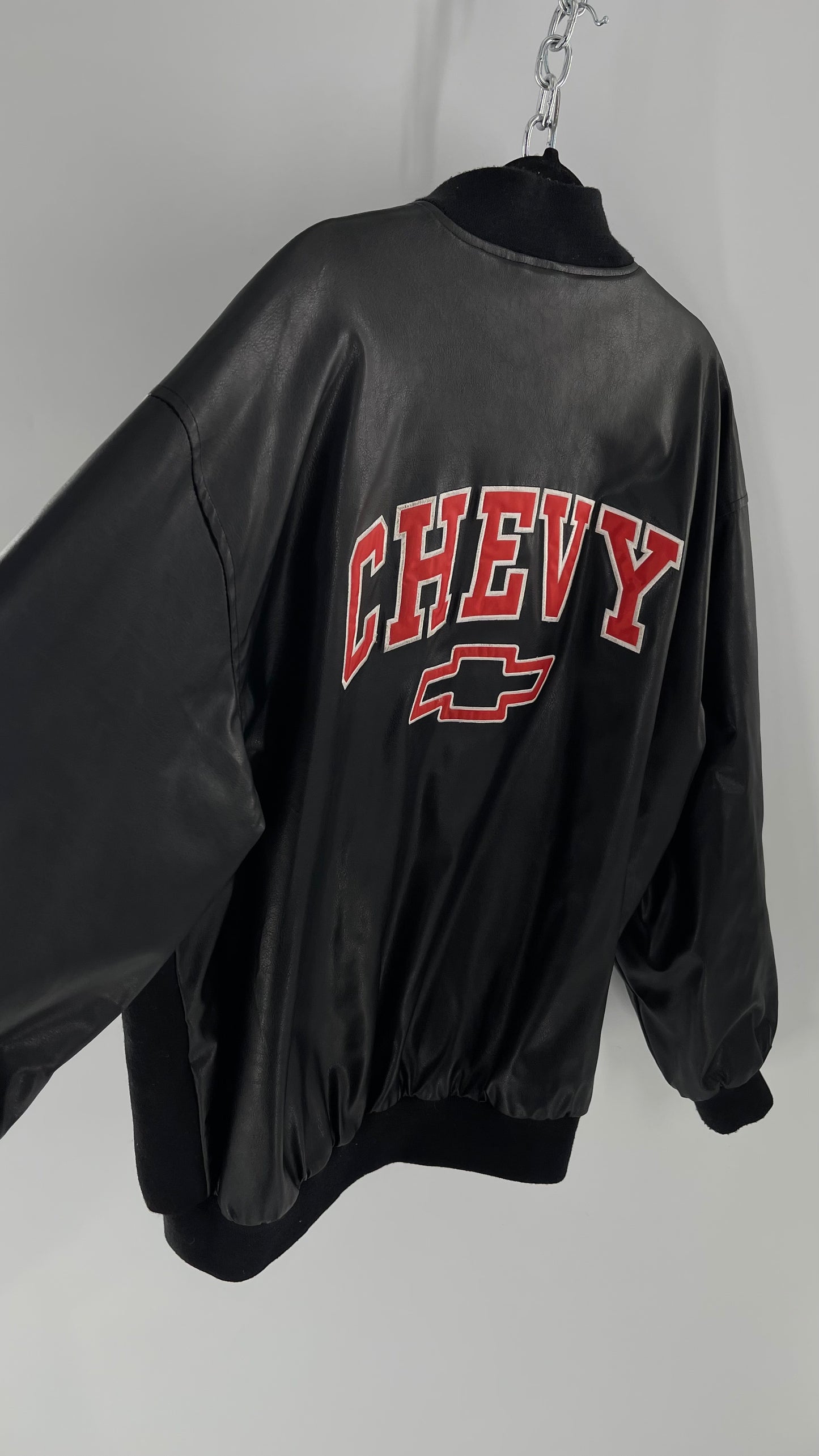 Vintage Chevy Racing Varsity Bomber Jacket with Red Logo Embroidery (Large)