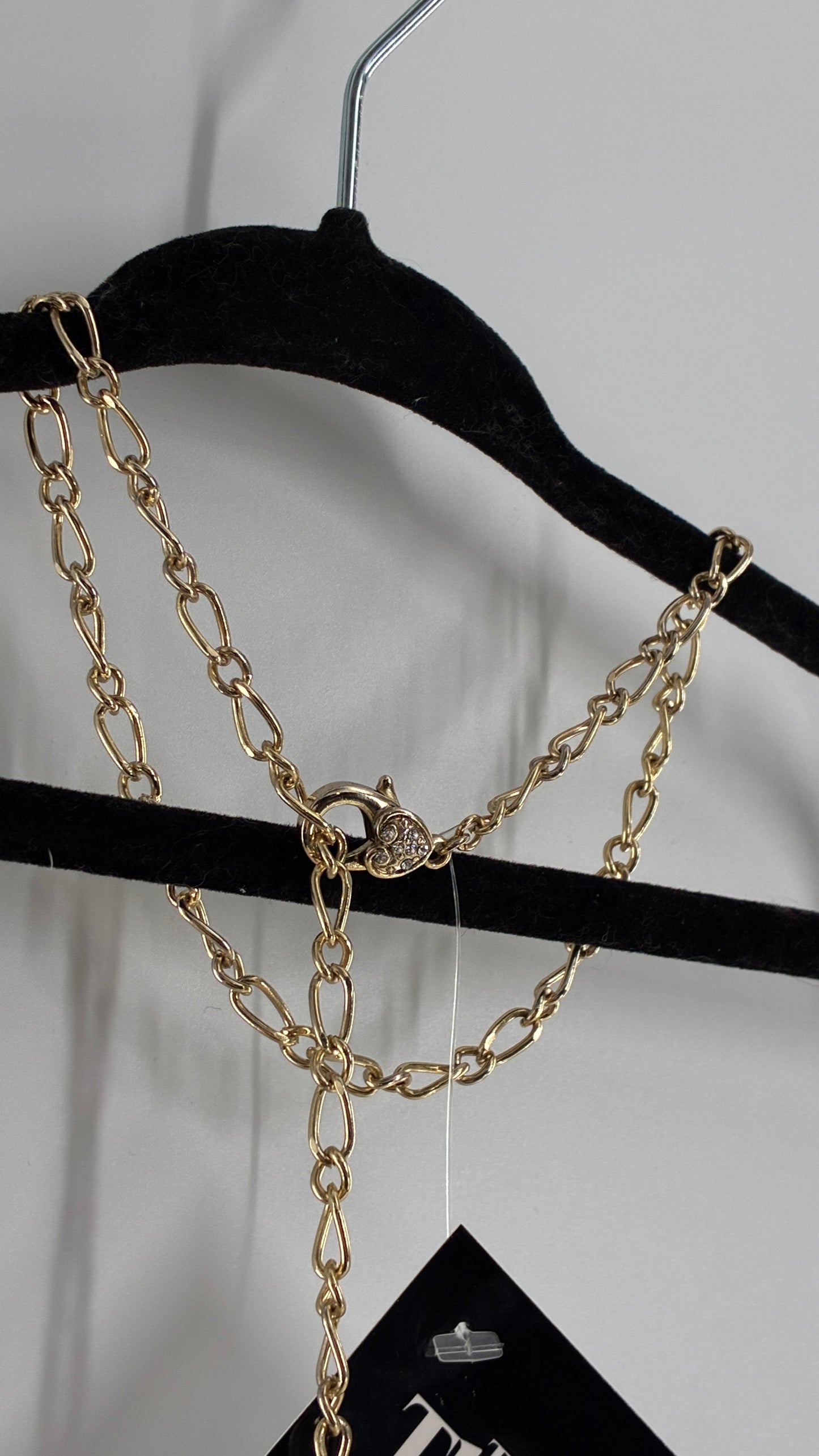 Gold Chain Link Adjustable Necklace with Heart Rhinestone Clasp