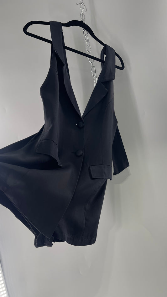 Free People Black Blazer Tuxedo Sleeveless Romper Jumpsuit (S)