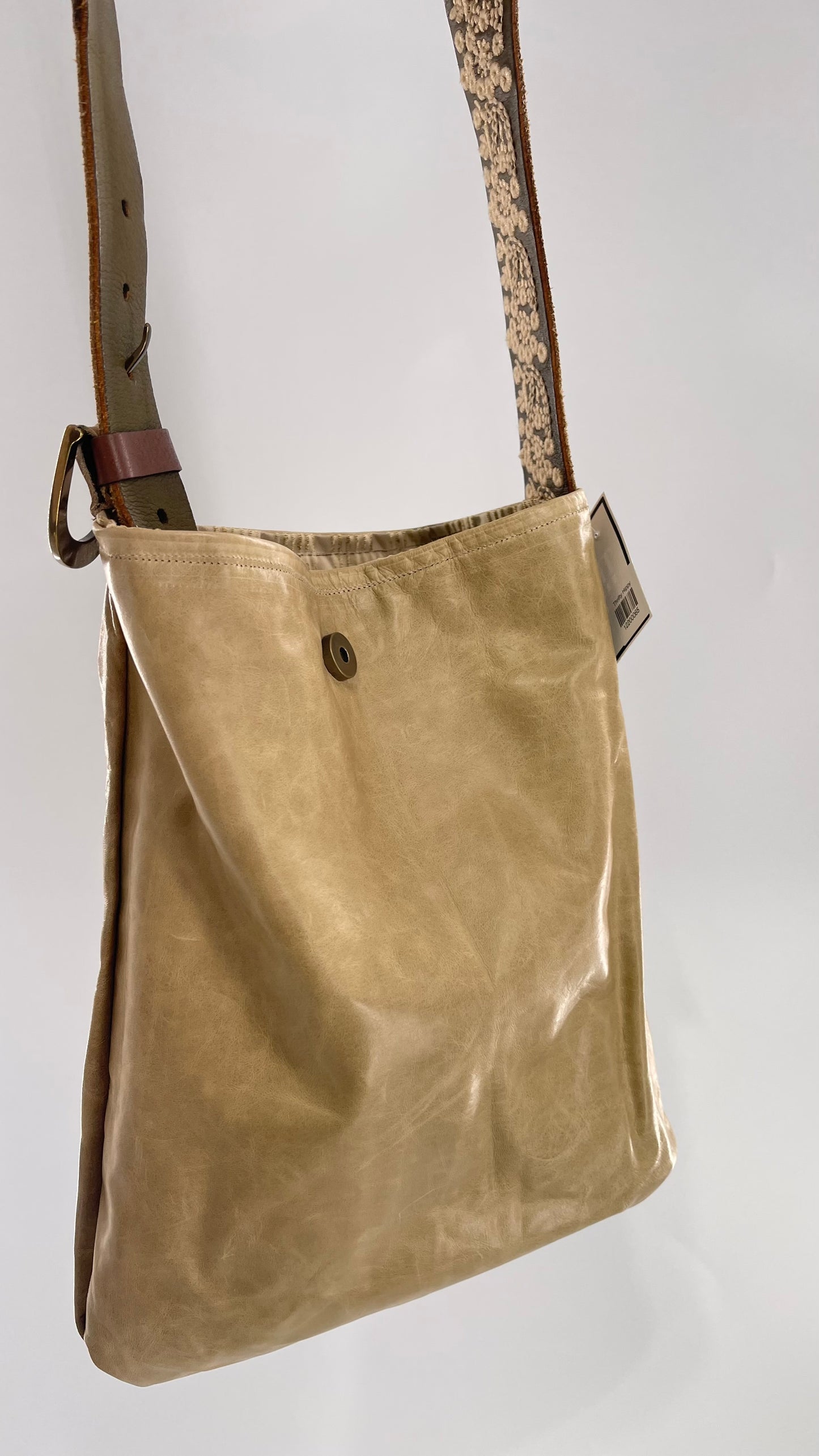 Tote with Embroidered Gold Exterior, Embroidered Leather Strap and Leather Interior - Shown Reversed
