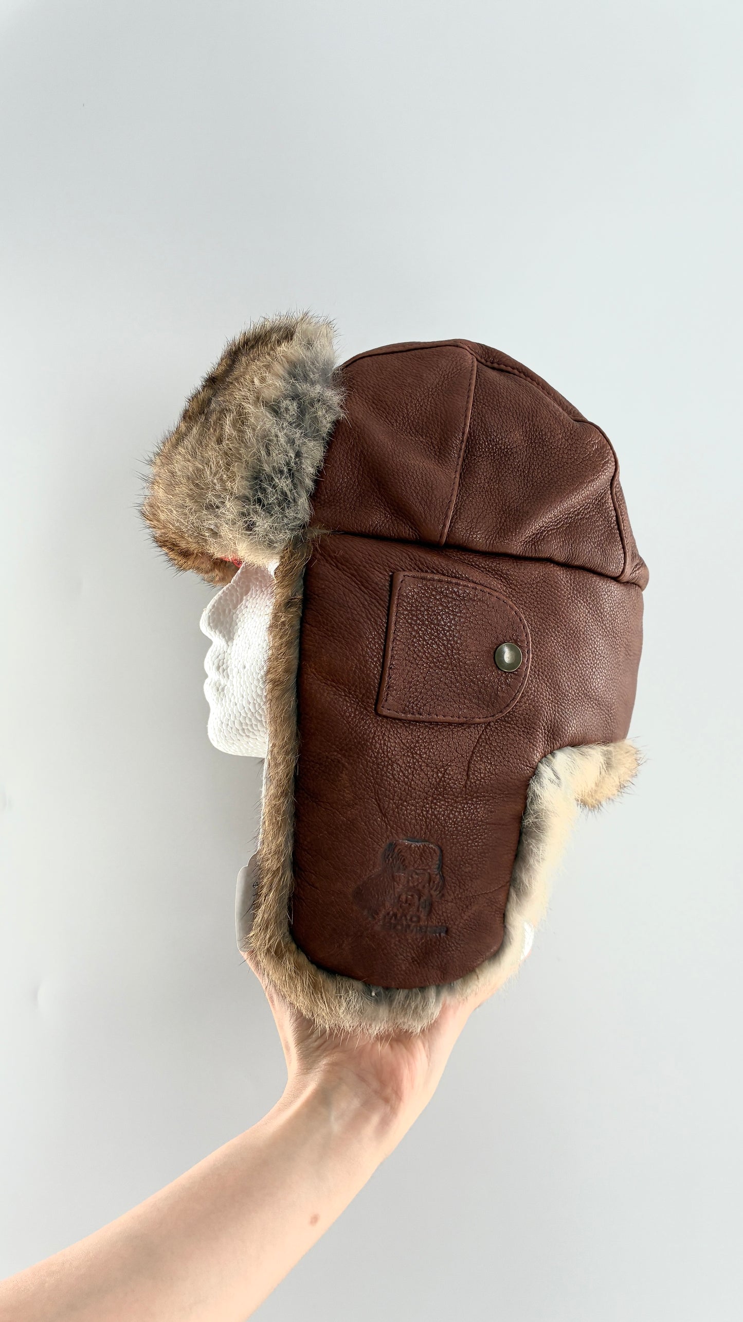 Vintage MAD BOMBER Leather and Rabbit Fur Bomber Style Trapper Hat
