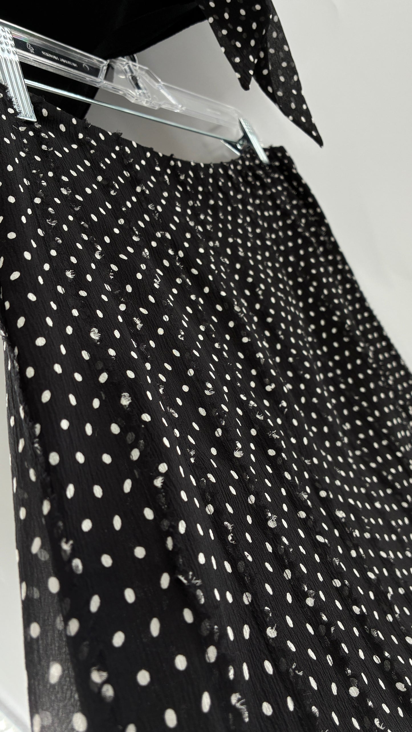 Vintage DANA BUCHMAN 100% Silk Polka Dotted Fringe Skirt and Off the Shoulder Top (Medium)