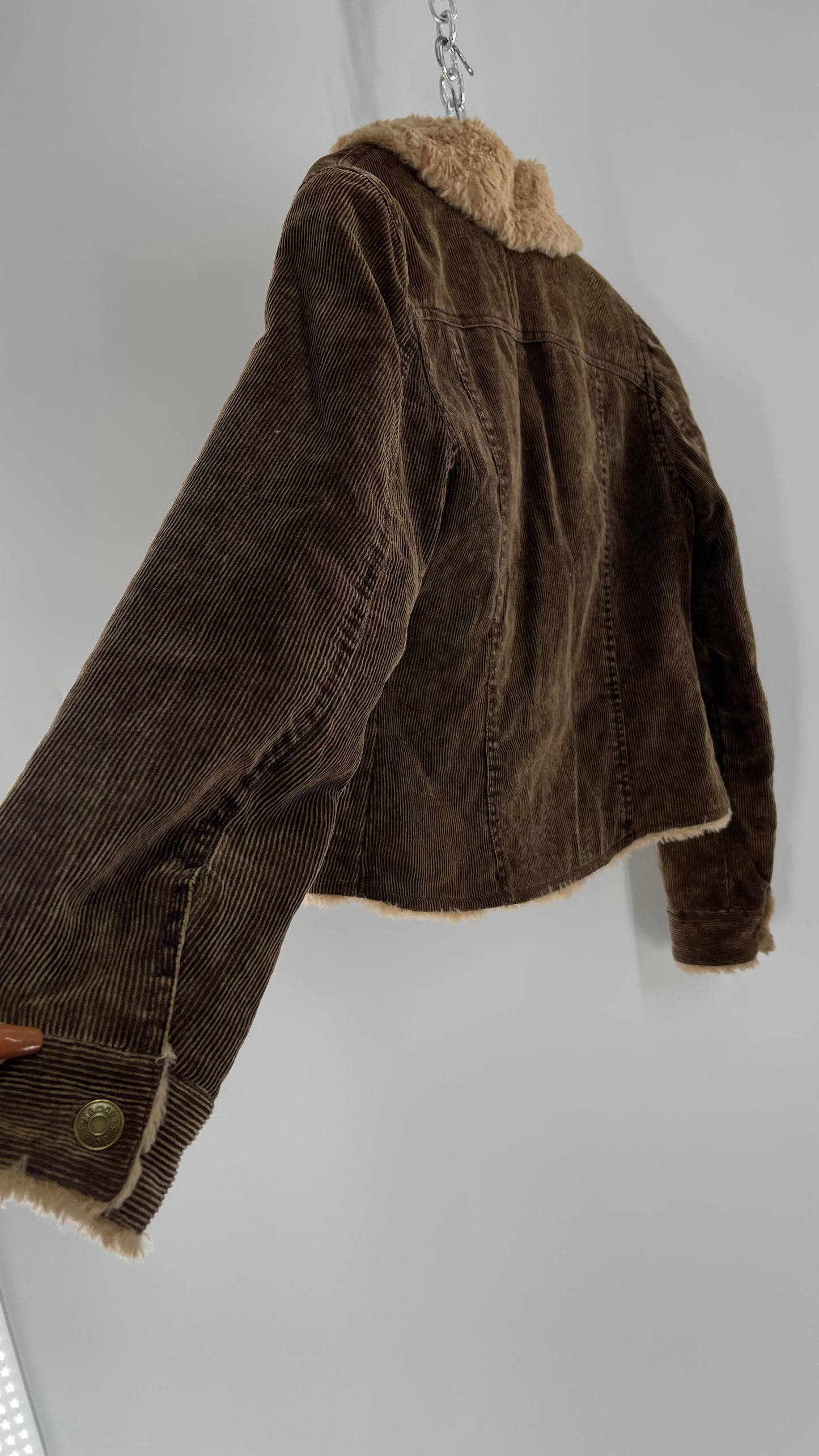 Vintage giacca Corduroy Cropped Jacket with Sherpa/Teddy Collar (Medium)