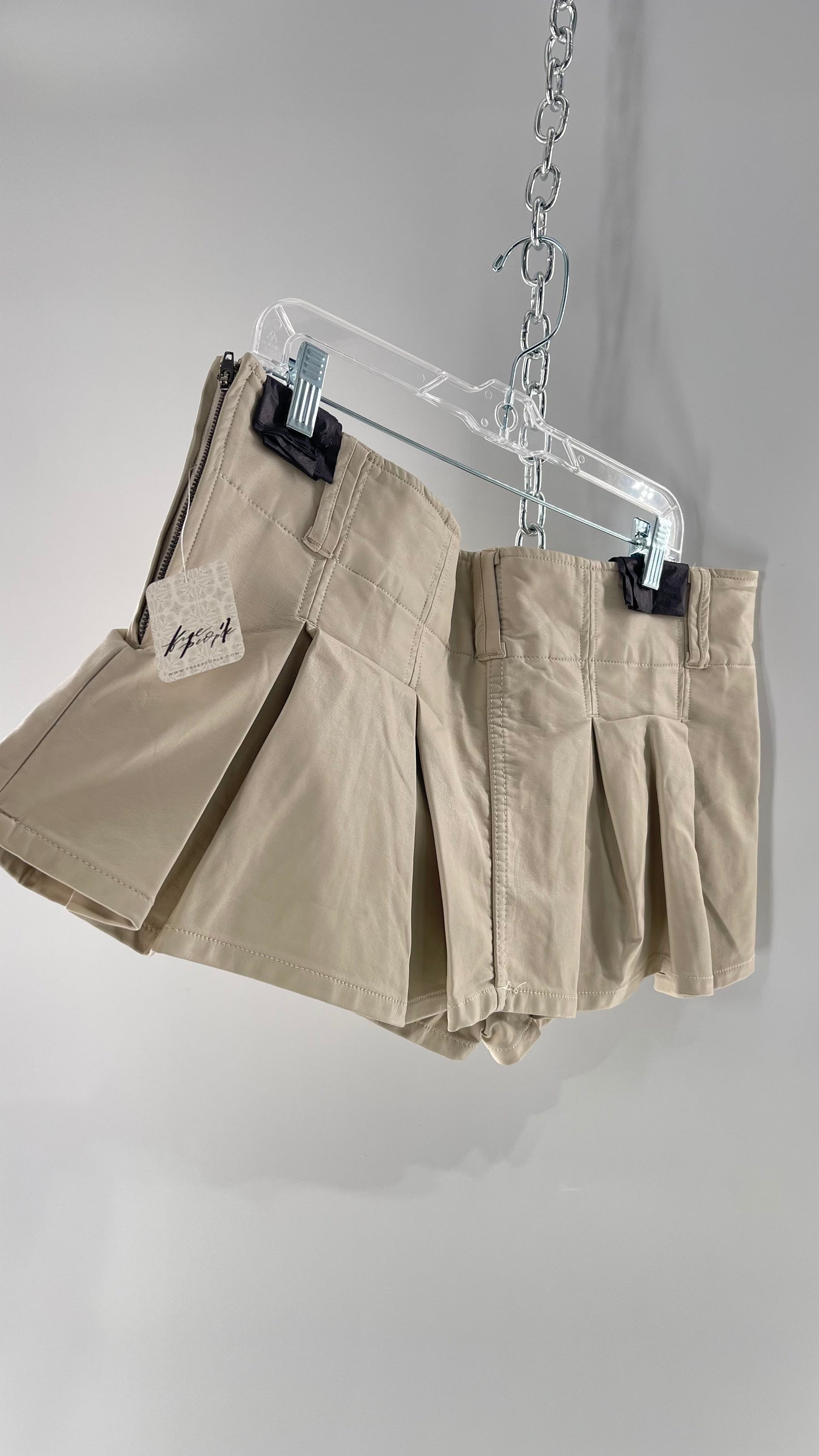 Free People Off White Pleated Vegan Leather Ultra Micro Mini Skirt with Hidden Built in Shorts (12)