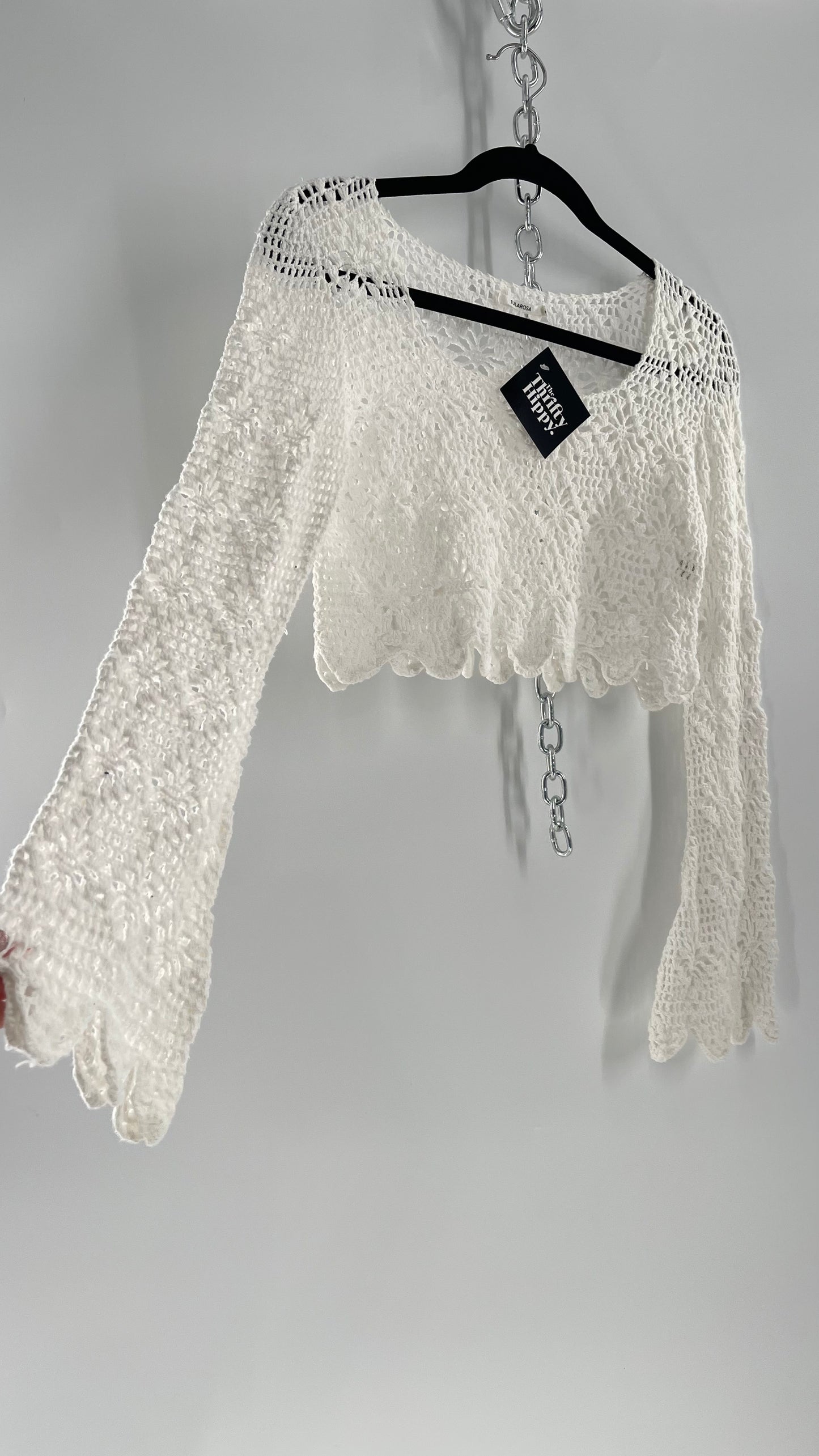 Vintage Tula Rosa Amaka White Crochet Cropped Long Sleeve (Small)