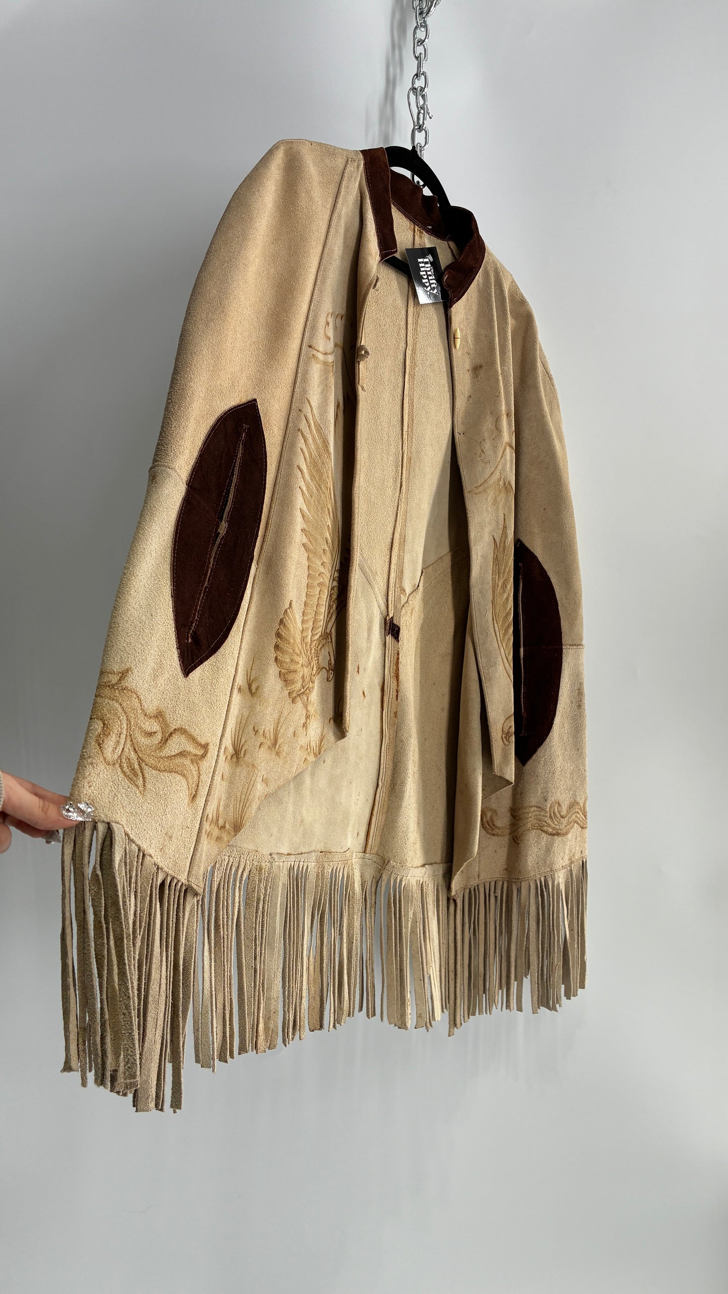 Vintage Animal Hide Engraved Poncho OverCoat (C)(One Size)