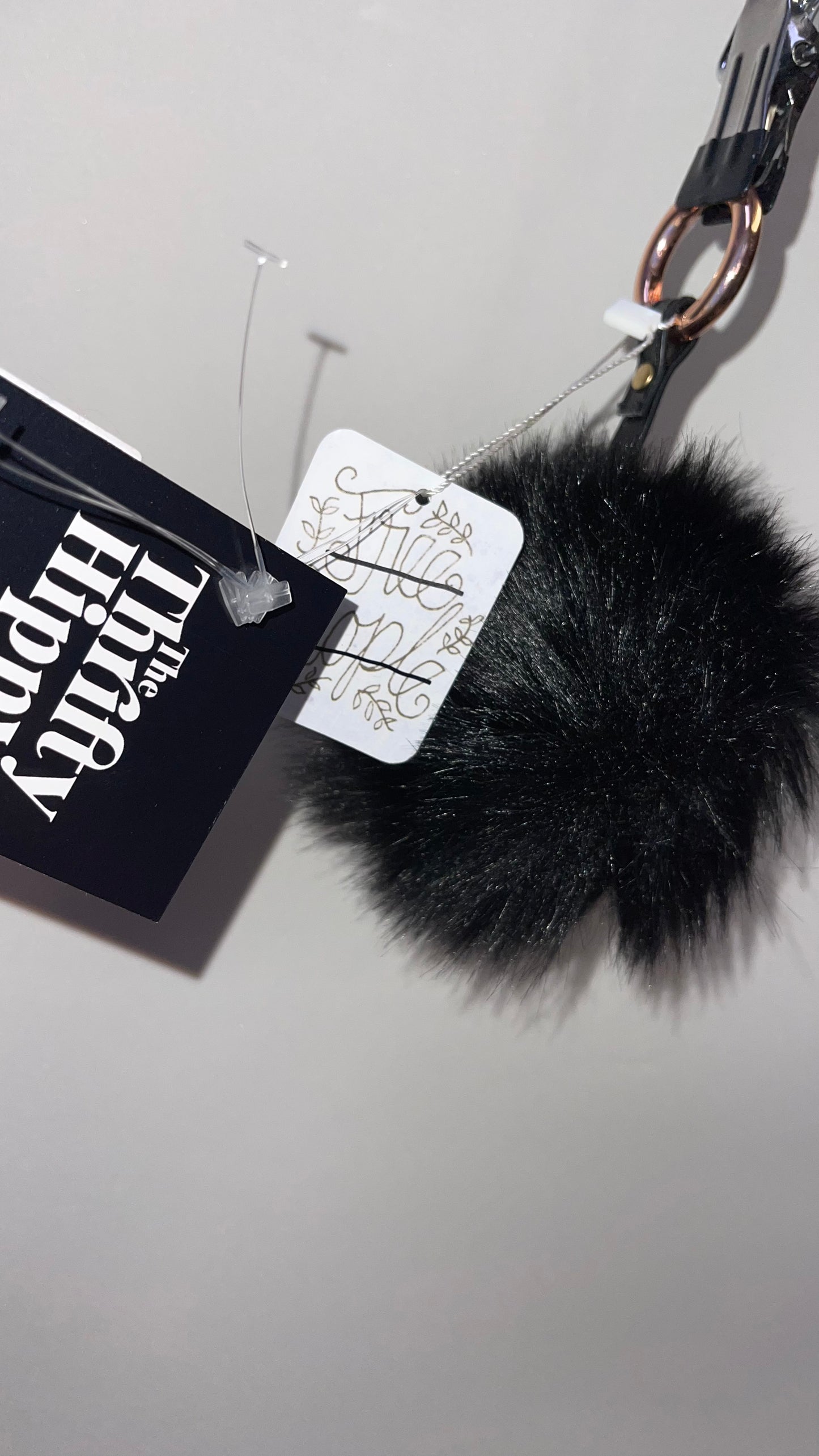 Free People Black Pom Pom Keychain with Star Strap