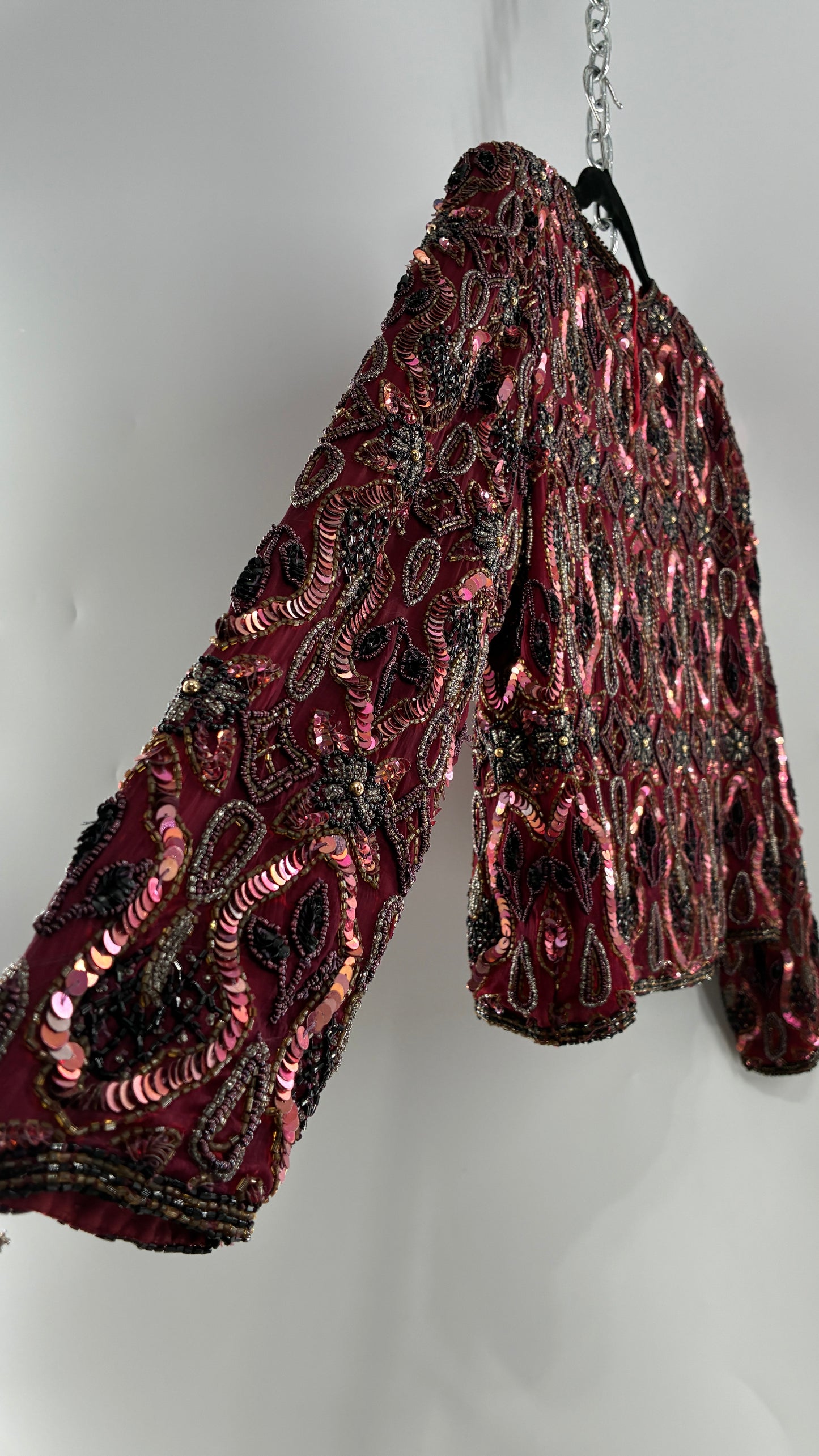 Vintage Beaded STENAY Burgundy Maroon Jacket (Medium)